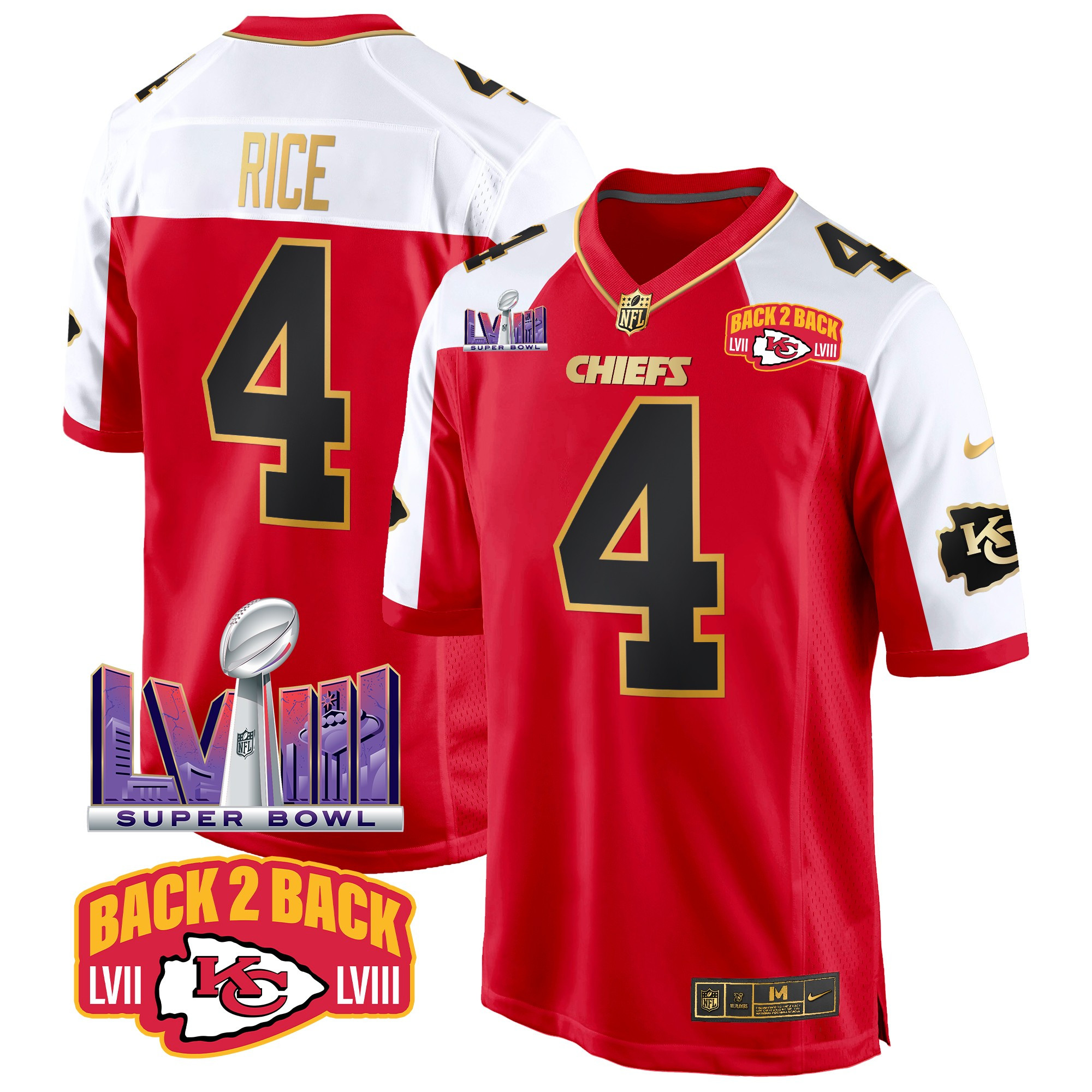 Men's Kansas City Chiefs Super Bowl LVIII & Back 2 Back Patch Game Jersey - All Stitched - Image 15