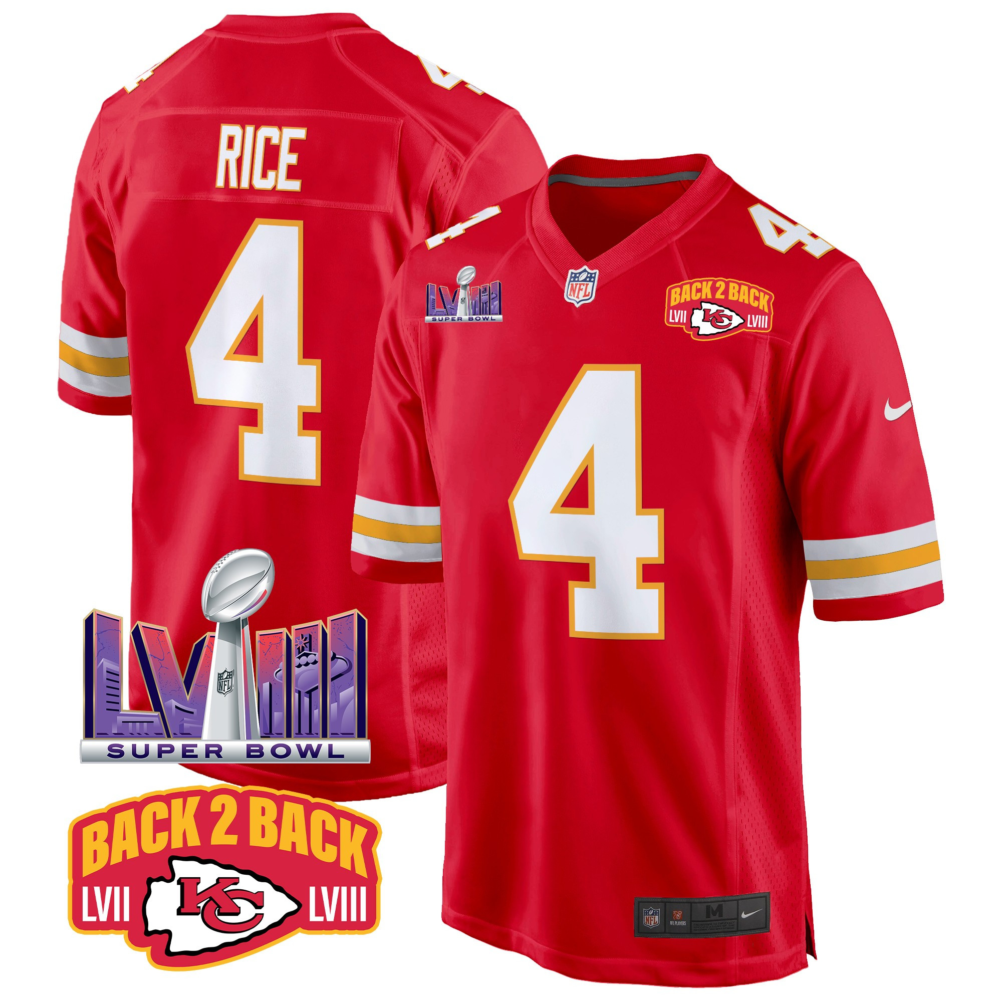 Men's Kansas City Chiefs Super Bowl LVIII & Back 2 Back Patch Game Jersey - All Stitched - Image 47