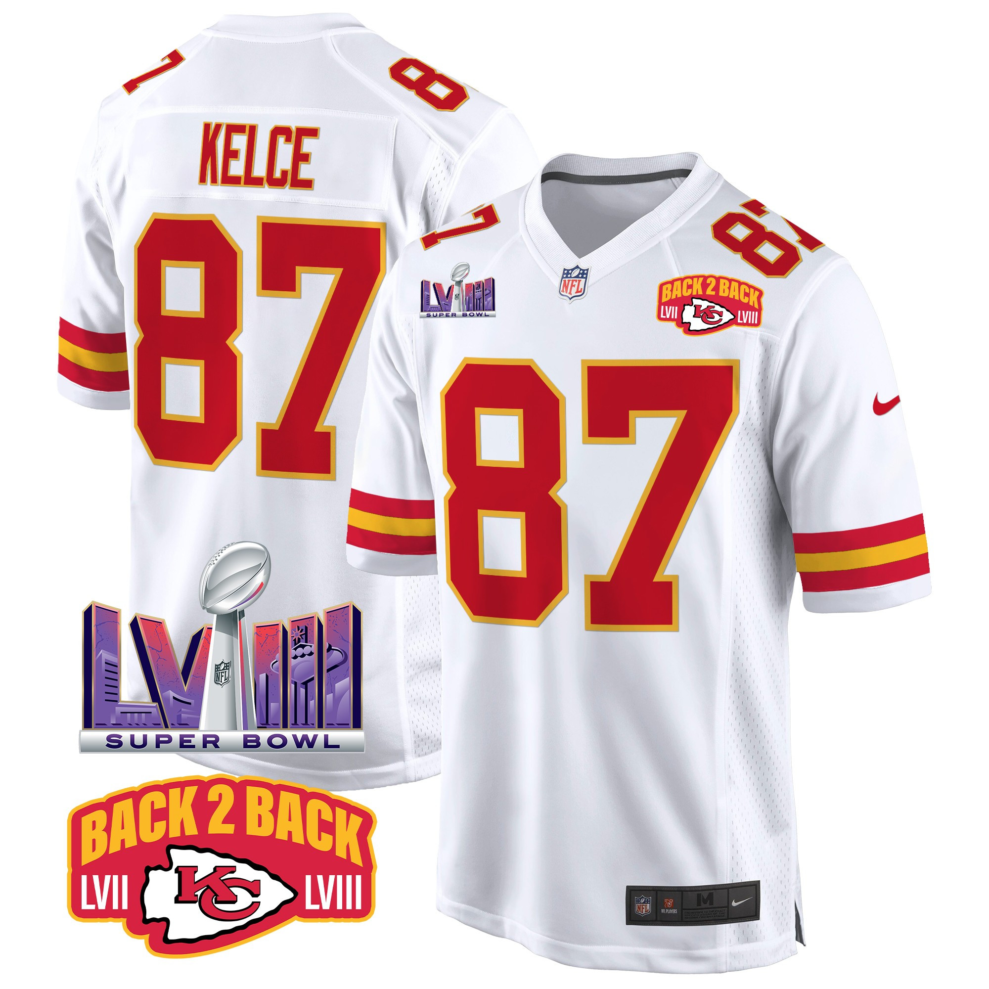 Men's Kansas City Chiefs Super Bowl LVIII & Back 2 Back Patch Game Jersey - All Stitched - Image 50