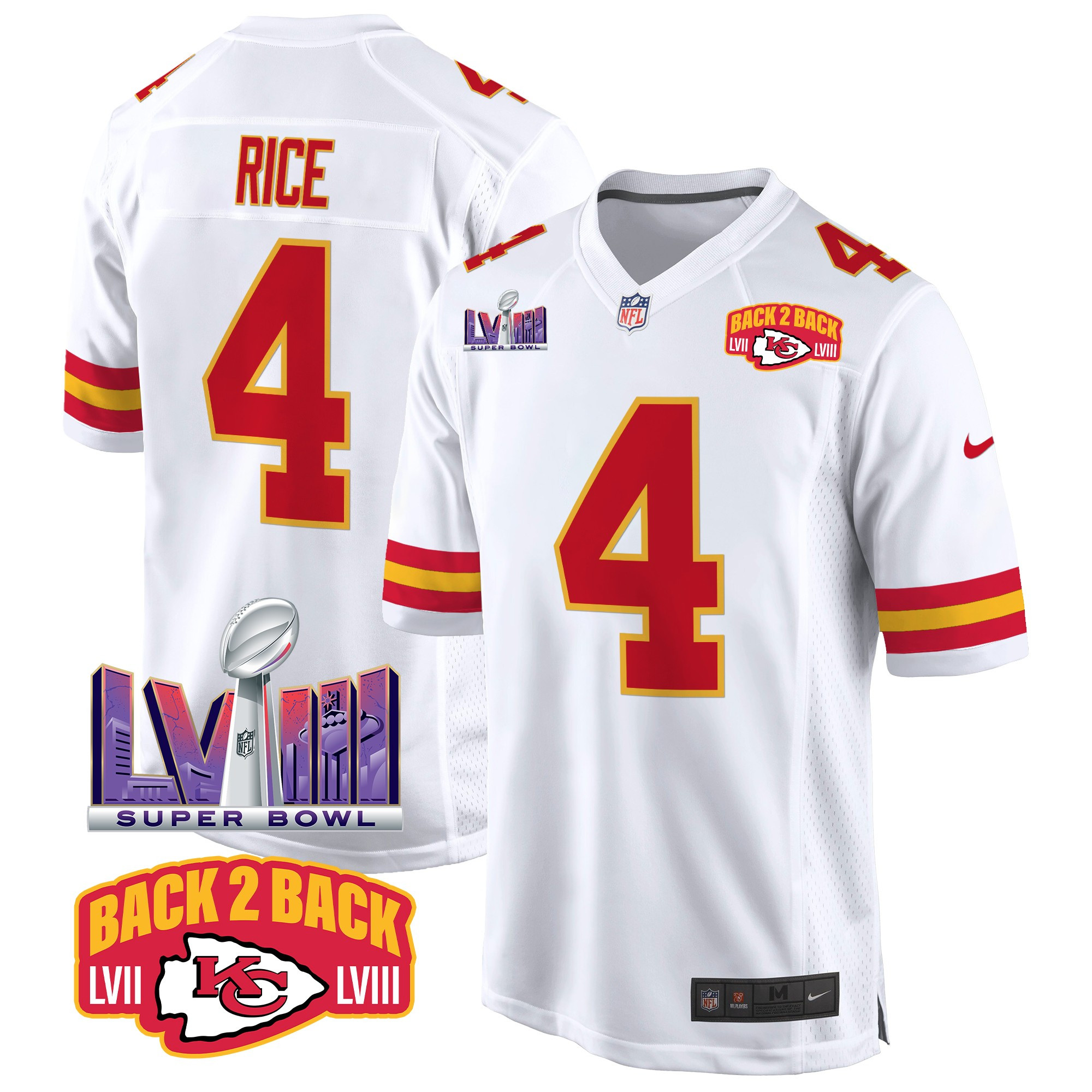 Men's Kansas City Chiefs Super Bowl LVIII & Back 2 Back Patch Game Jersey - All Stitched - Image 55