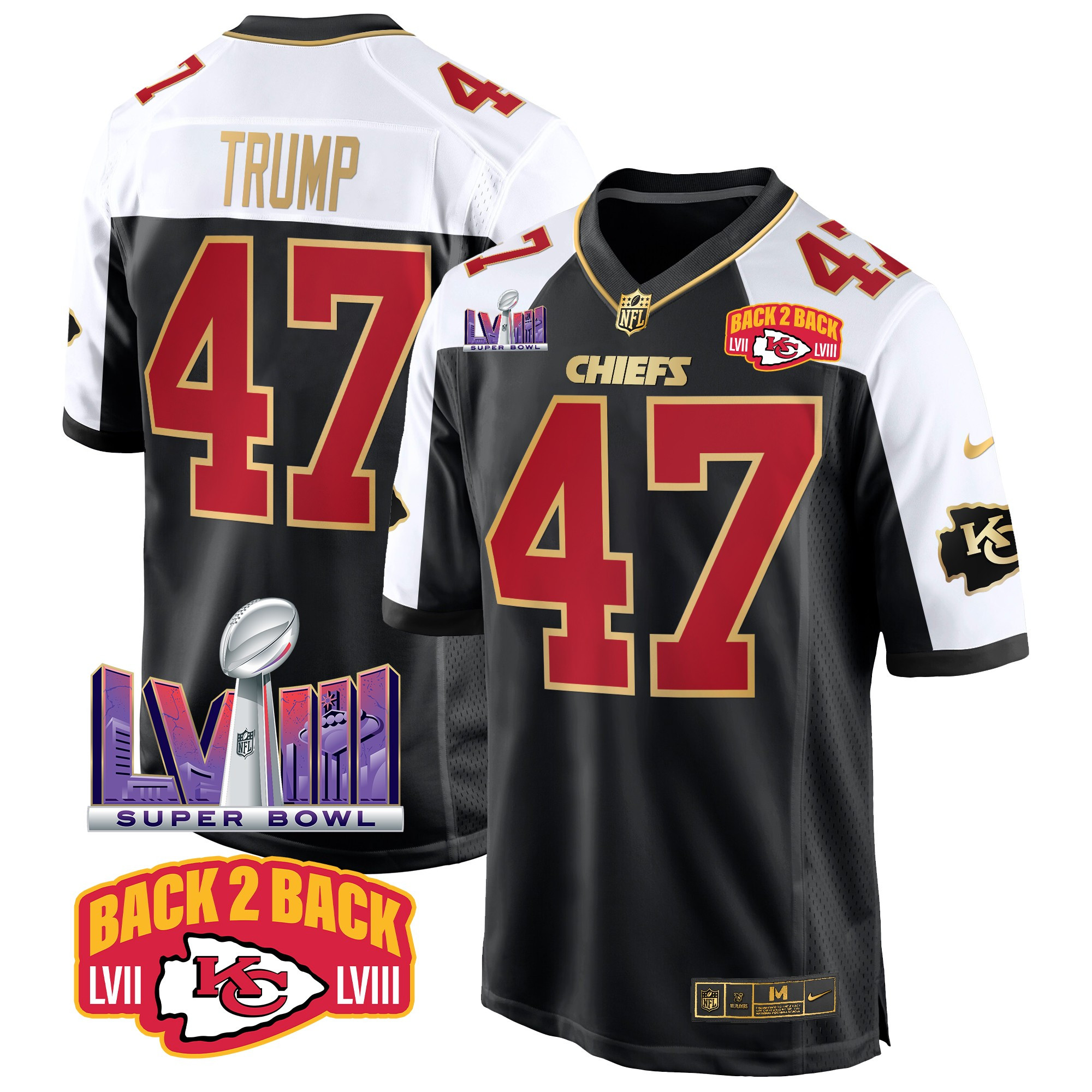 Men's Kansas City Chiefs Super Bowl LVIII & Back 2 Back Patch Game Jersey - All Stitched - Image 8