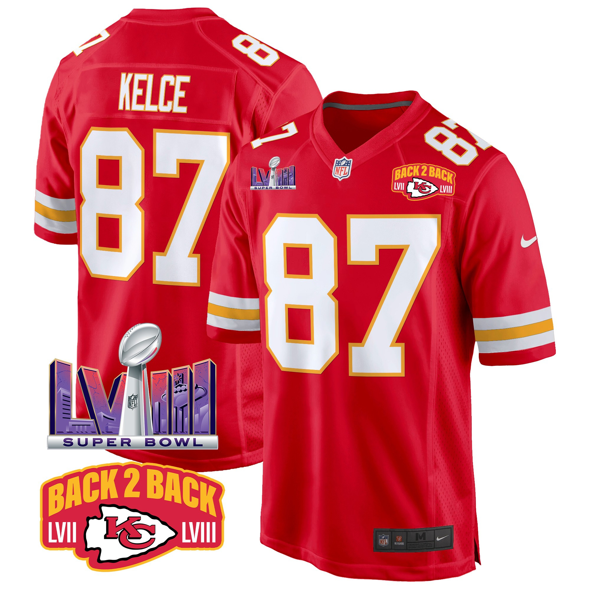 Men's Kansas City Chiefs Super Bowl LVIII & Back 2 Back Patch Game Jersey - All Stitched - Image 42