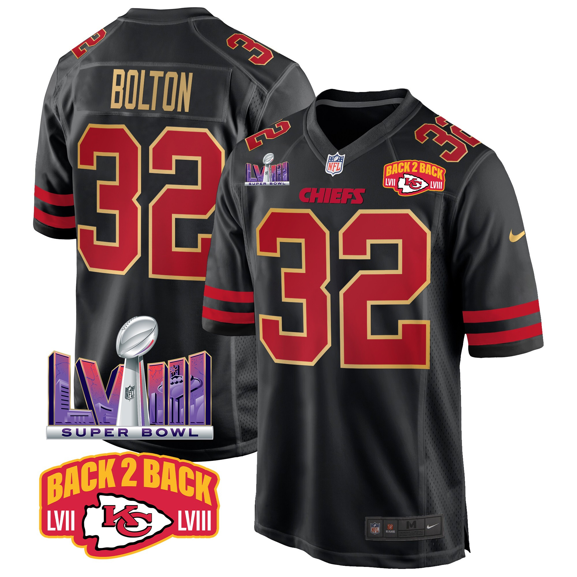 Men's Kansas City Chiefs Super Bowl LVIII & Back 2 Back Patch Game Jersey - All Stitched - Image 38