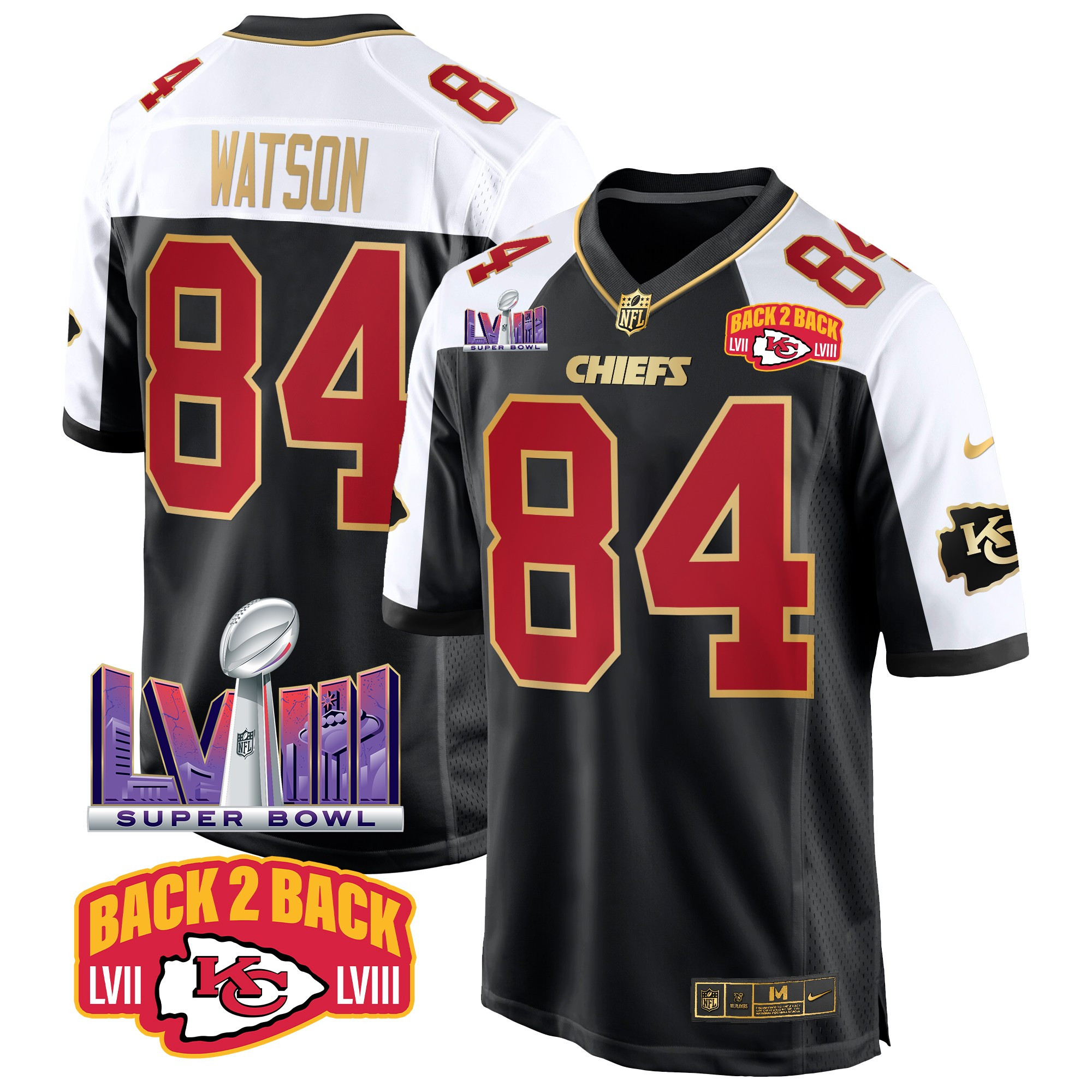 Men's Kansas City Chiefs Super Bowl LVIII & Back 2 Back Patch Game Jersey - All Stitched - Image 5