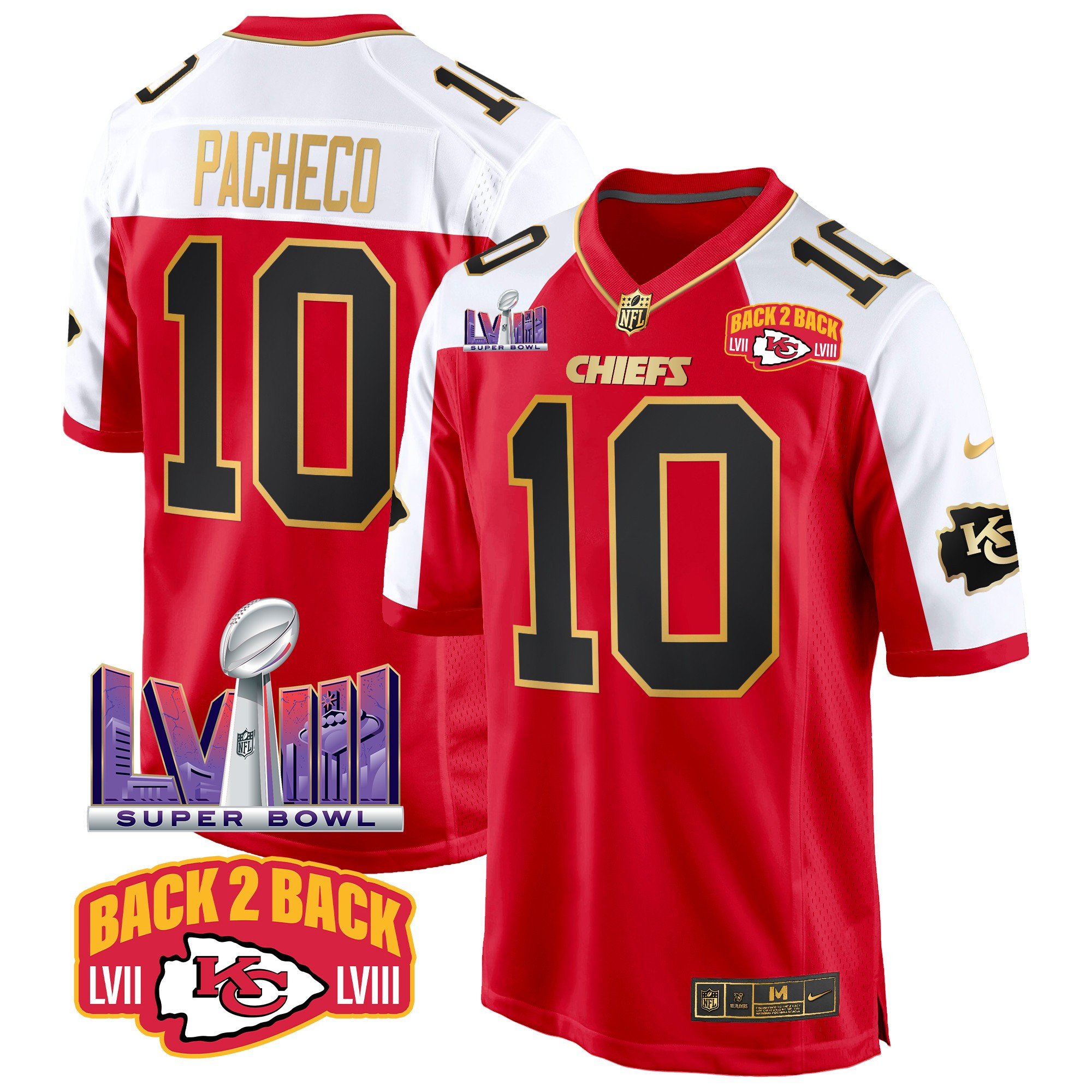 Men's Kansas City Chiefs Super Bowl LVIII & Back 2 Back Patch Game Jersey - All Stitched - Image 12