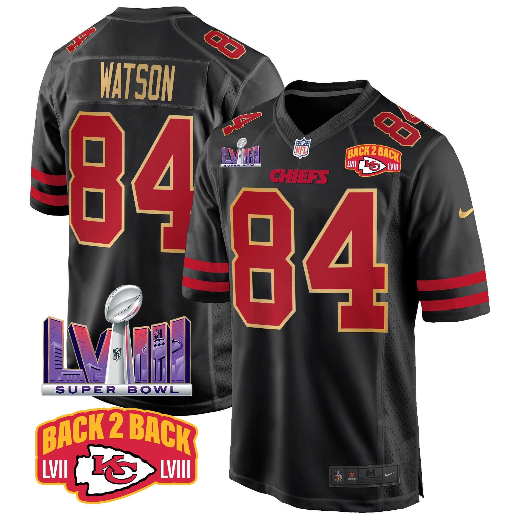 Men's Kansas City Chiefs Super Bowl LVIII & Back 2 Back Patch Game Jersey - All Stitched - Image 37