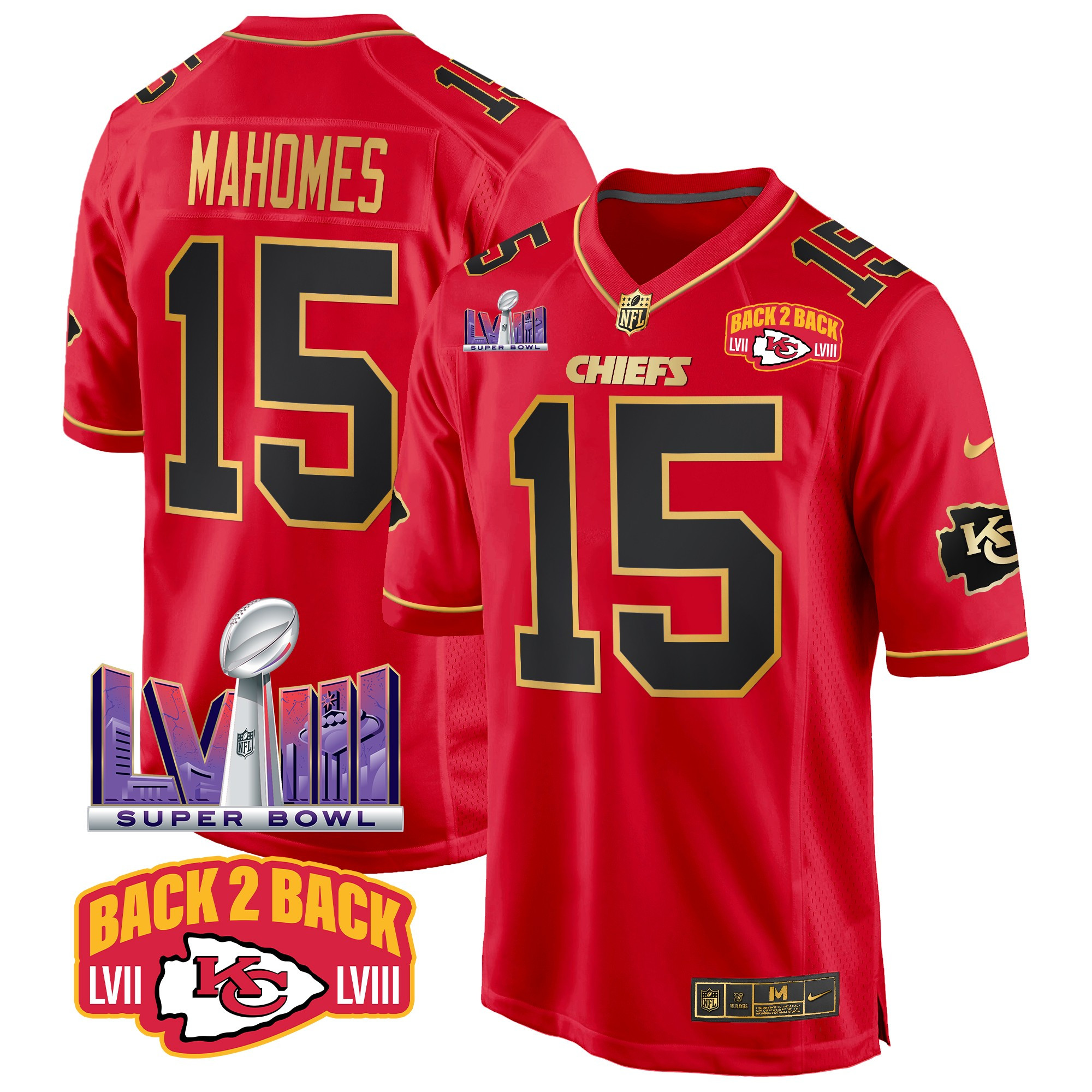 Men's Kansas City Chiefs Super Bowl LVIII & Back 2 Back Patch Game Jersey - All Stitched - Image 25