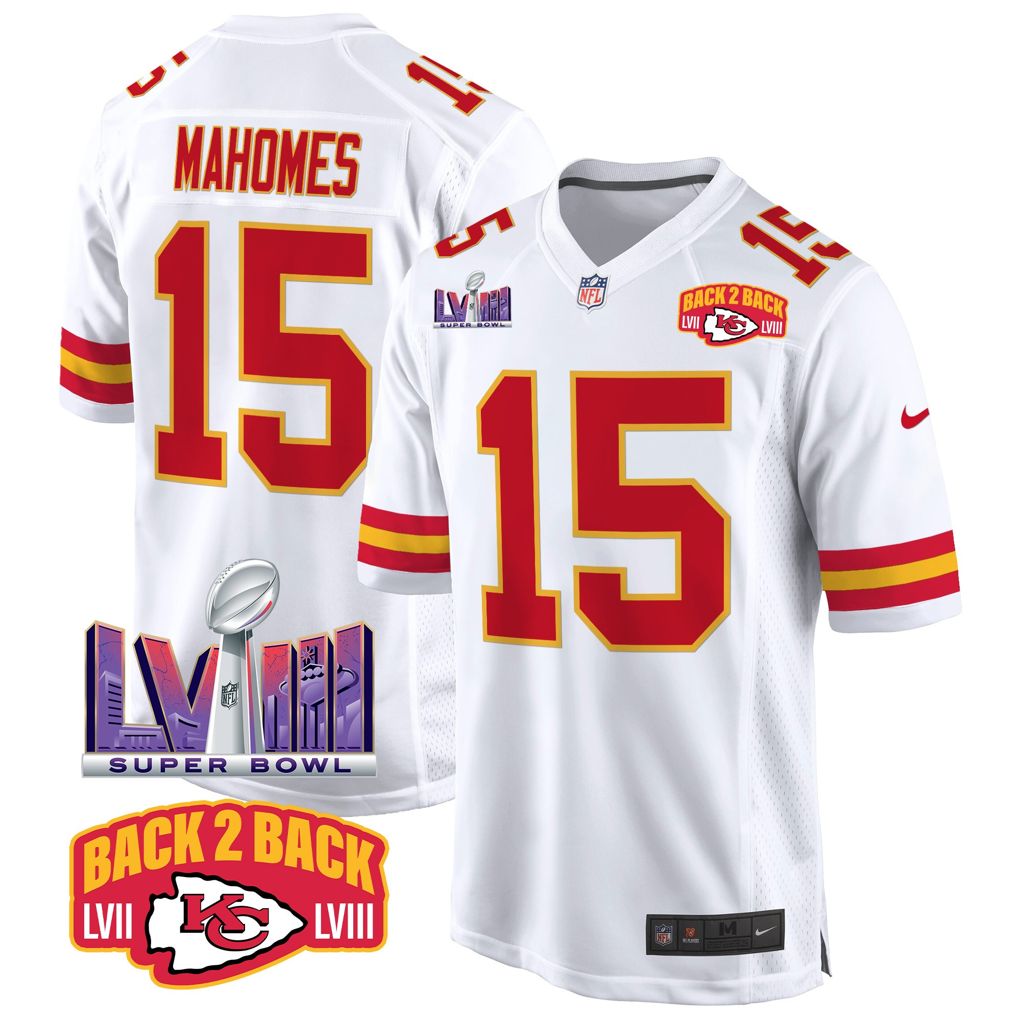 Men's Kansas City Chiefs Super Bowl LVIII & Back 2 Back Patch Game Jersey - All Stitched - Image 49