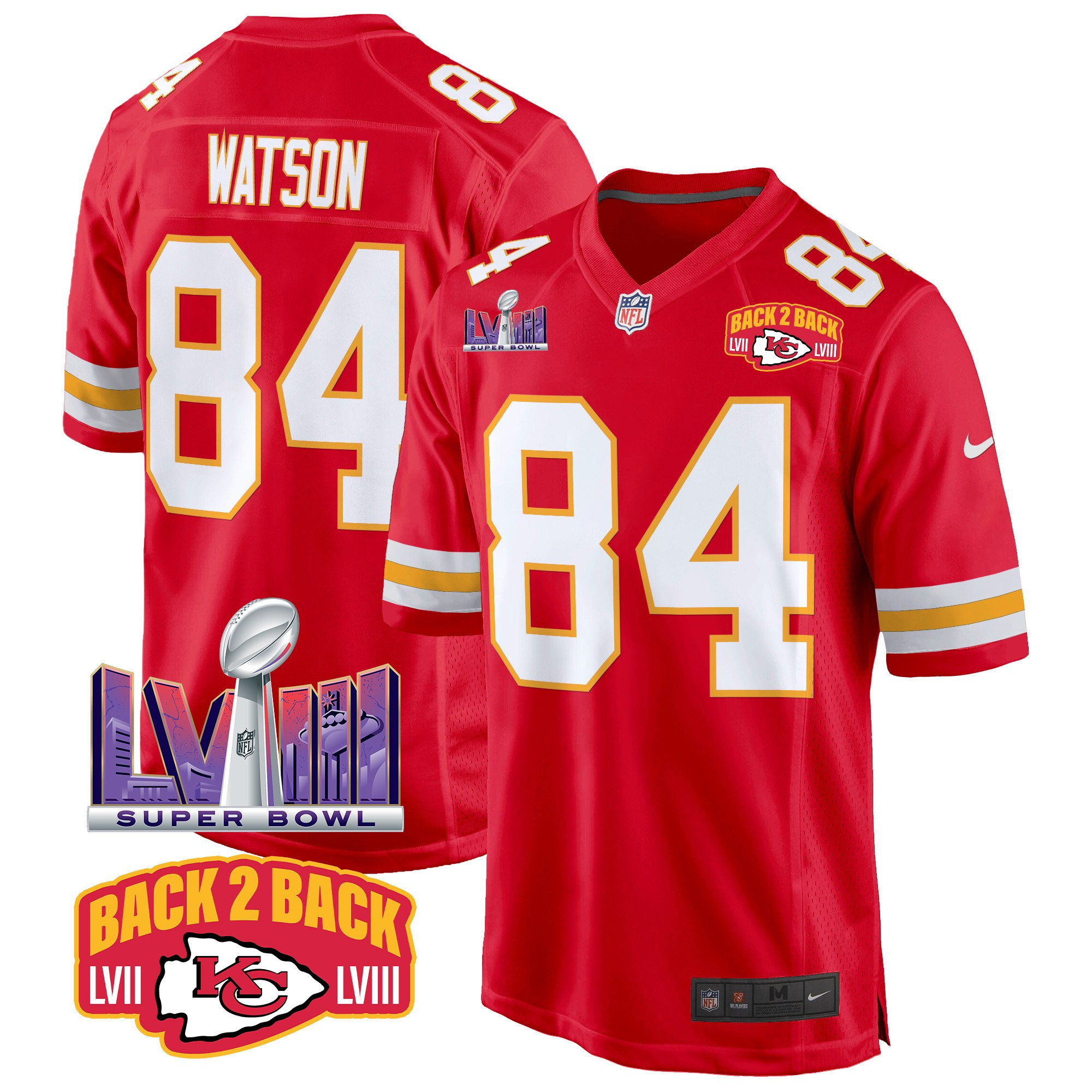 Men's Kansas City Chiefs Super Bowl LVIII & Back 2 Back Patch Game Jersey - All Stitched - Image 45