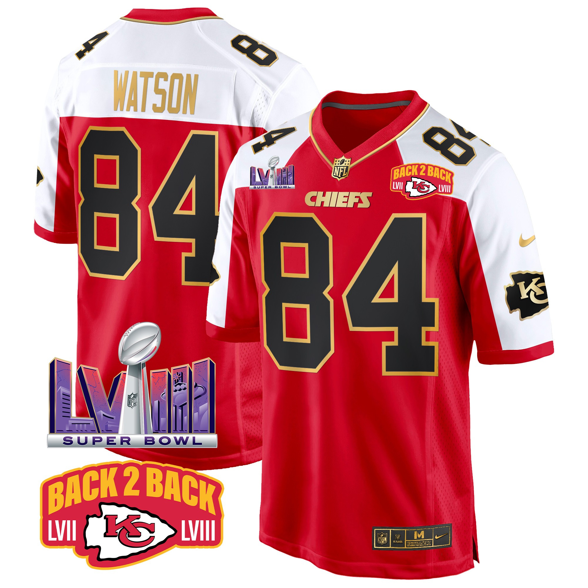 Men's Kansas City Chiefs Super Bowl LVIII & Back 2 Back Patch Game Jersey - All Stitched - Image 13
