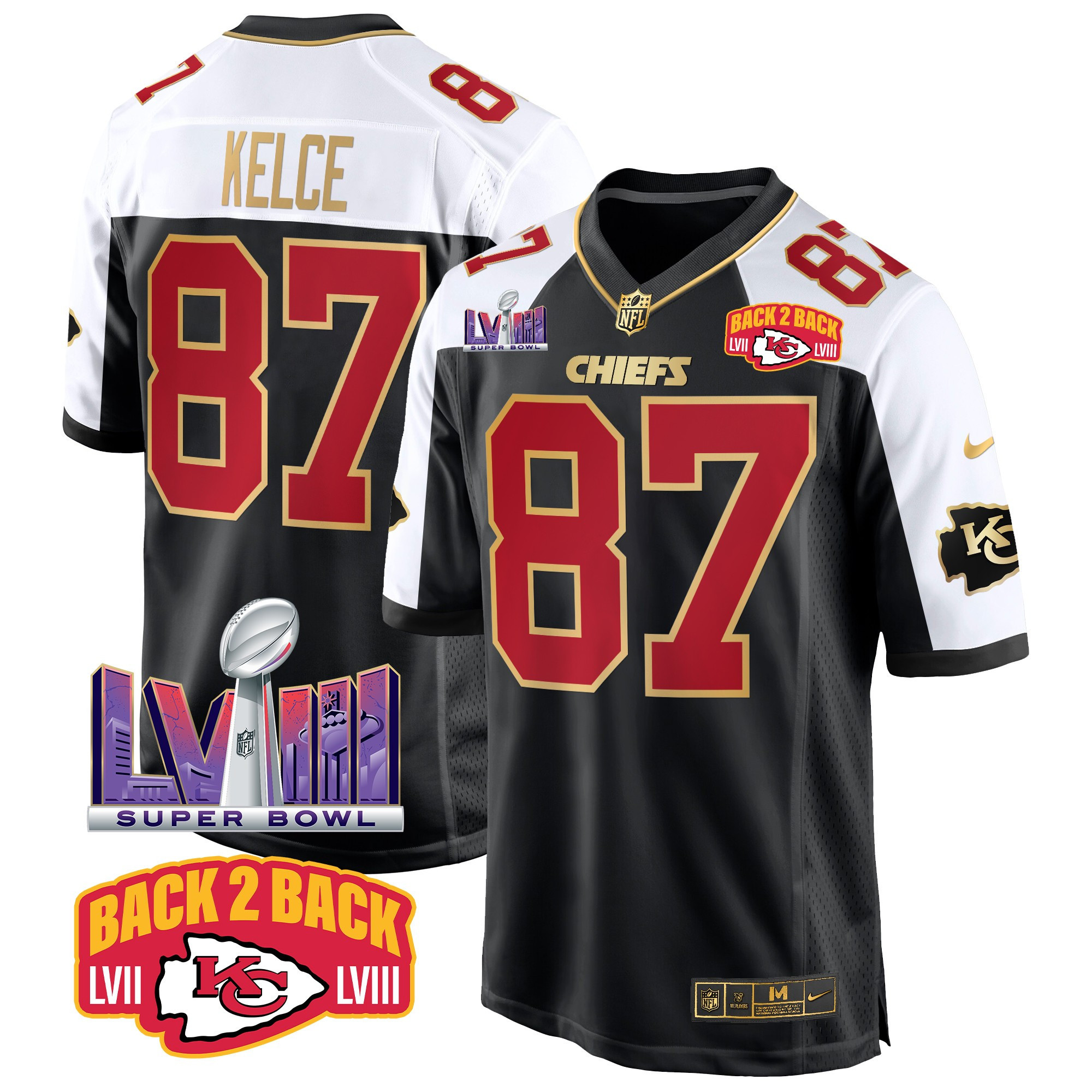 Men's Kansas City Chiefs Super Bowl LVIII & Back 2 Back Patch Game Jersey - All Stitched - Image 2