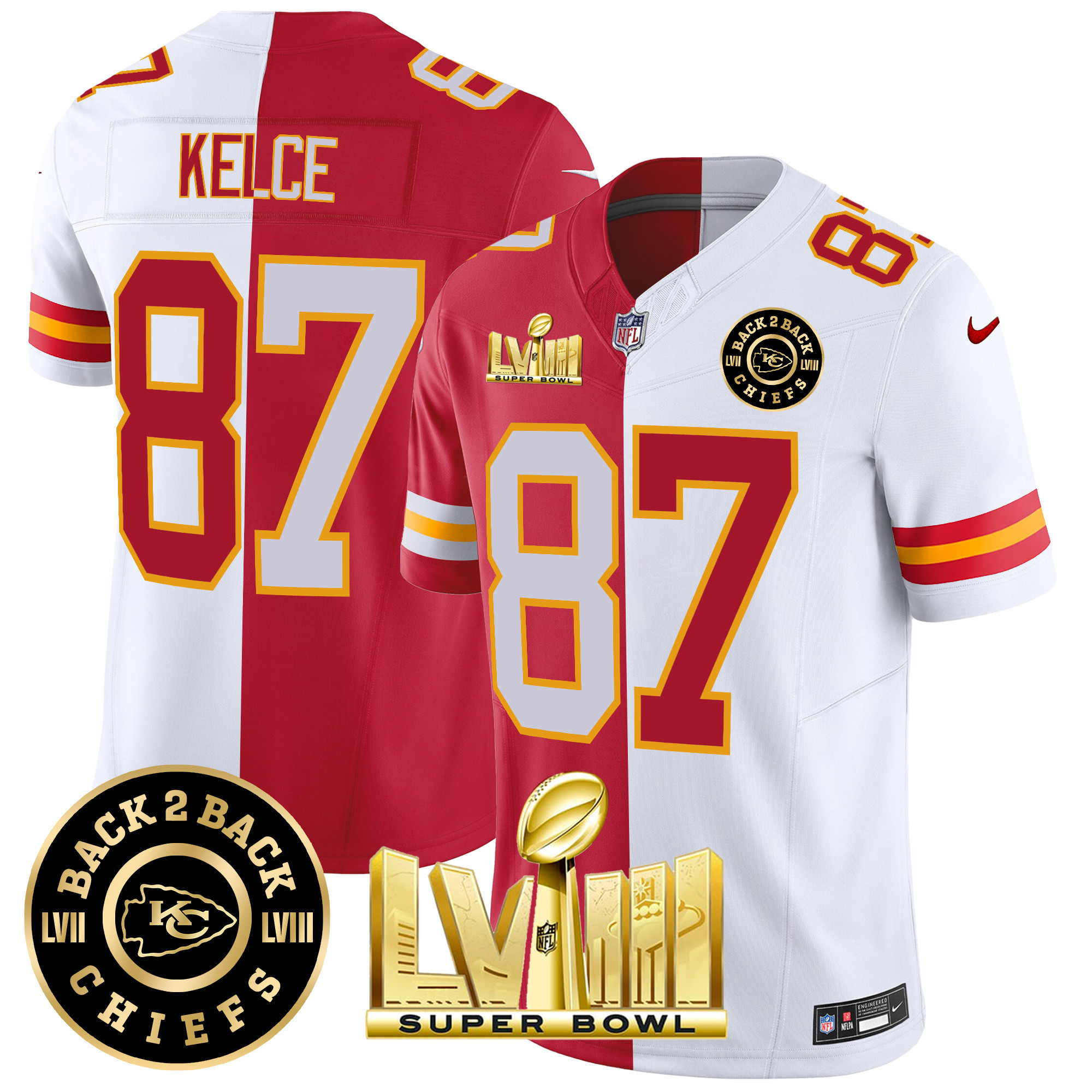 Men's Kansas City Chiefs Super Bowl LVIII & Back 2 Back Patch Vapor Jersey V4 - All Stitched - Image 30