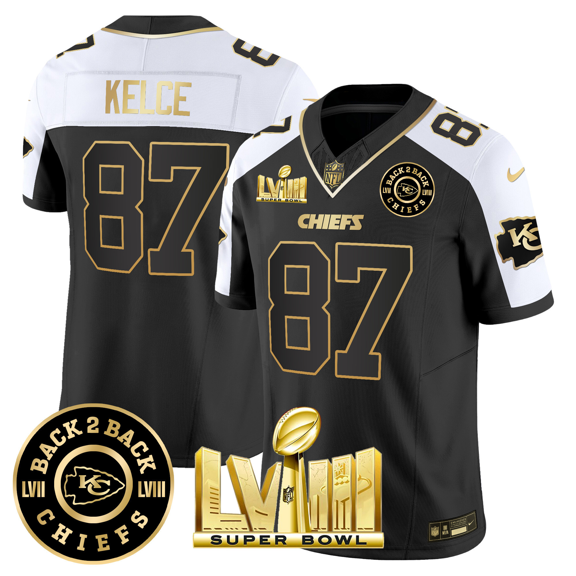 Men's Kansas City Chiefs Super Bowl LVIII & Back 2 Back Patch Vapor Jersey V4 - All Stitched - Image 23