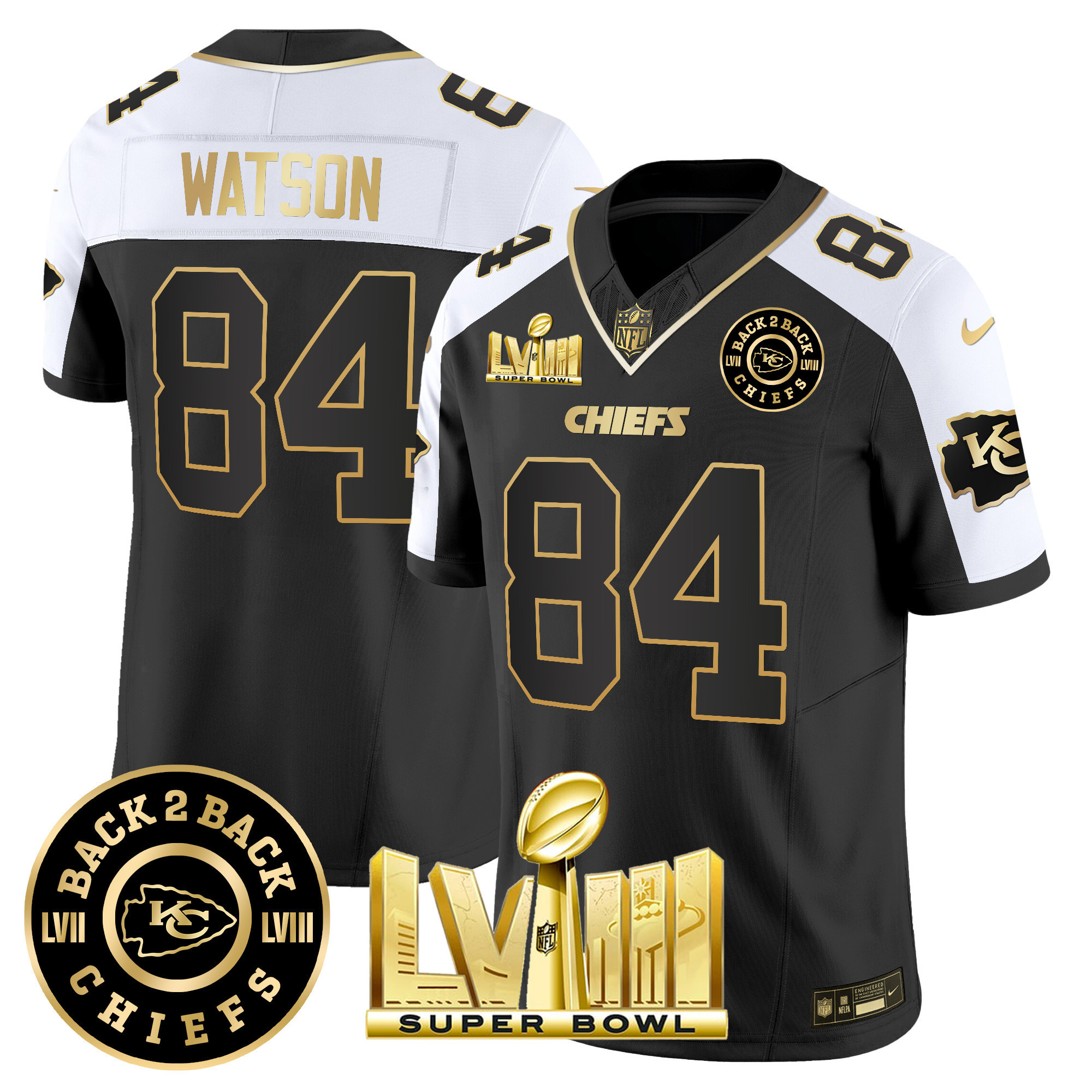 Men's Kansas City Chiefs Super Bowl LVIII & Back 2 Back Patch Vapor Jersey V4 - All Stitched - Image 26