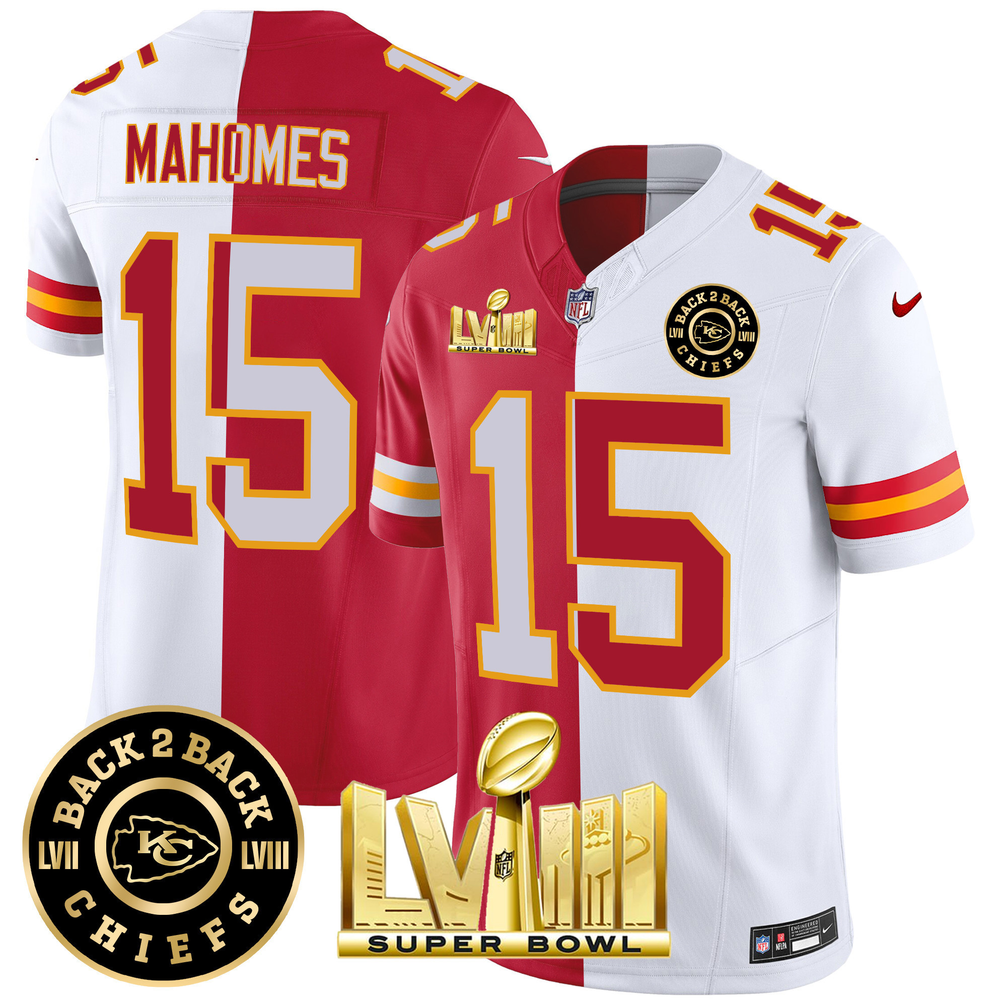 Men's Kansas City Chiefs Super Bowl LVIII & Back 2 Back Patch Vapor Jersey V4 - All Stitched - Image 29
