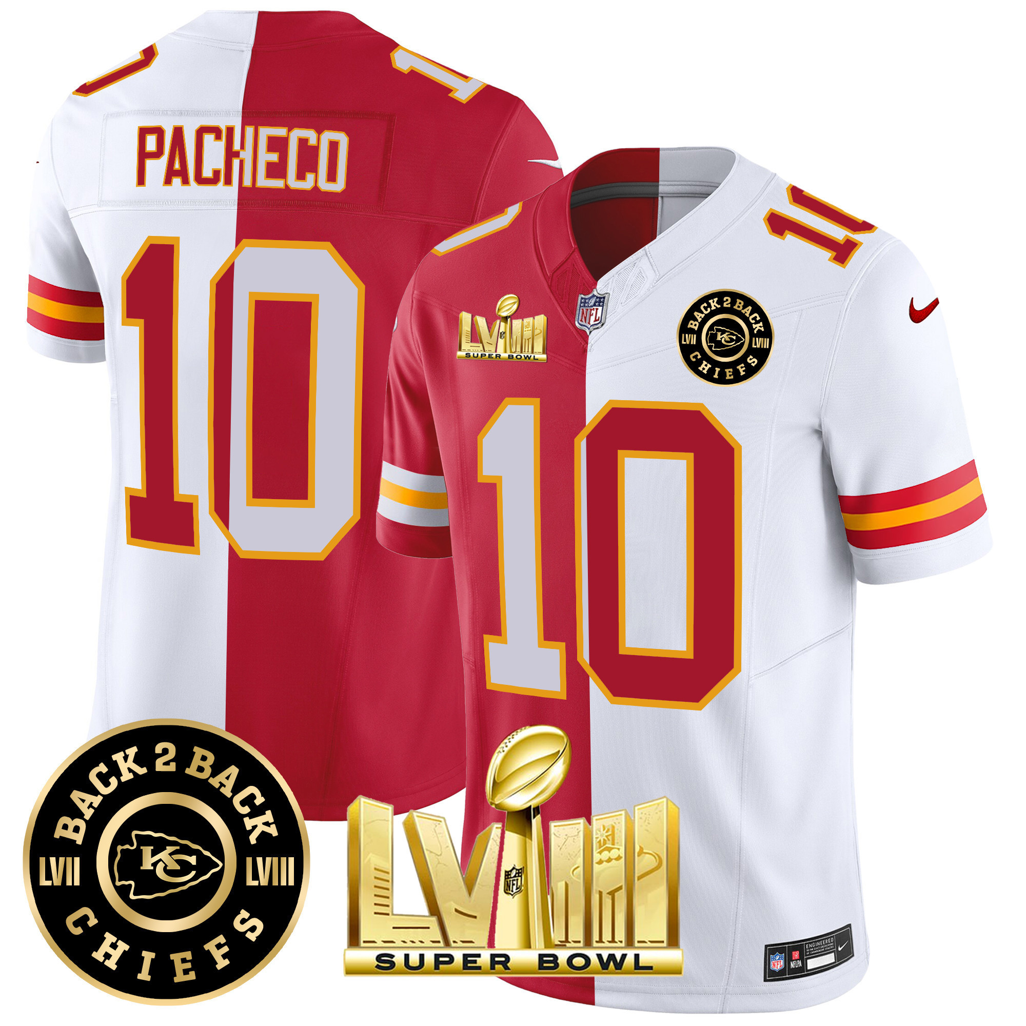 Men's Kansas City Chiefs Super Bowl LVIII & Back 2 Back Patch Vapor Jersey V4 - All Stitched - Image 32