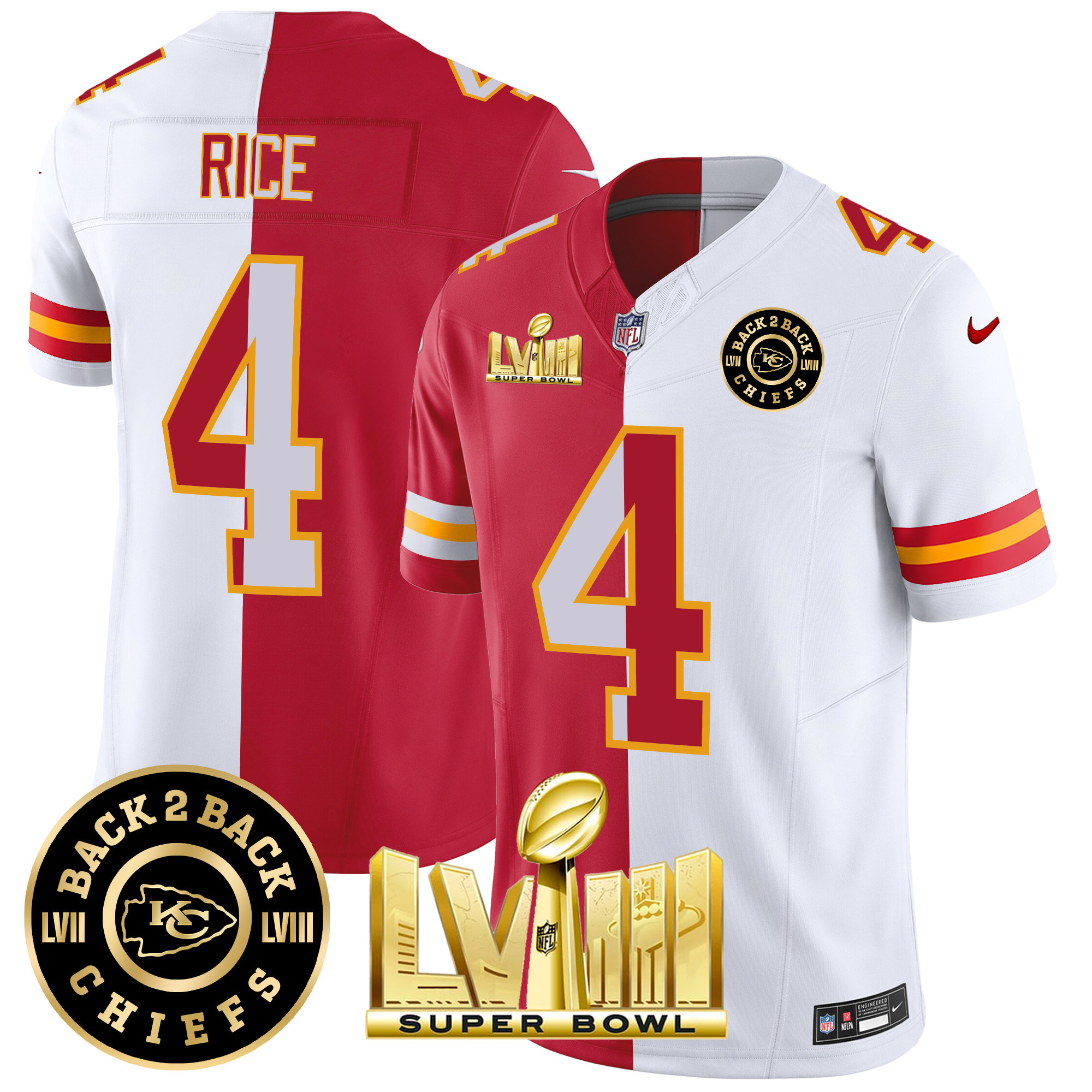 Men's Kansas City Chiefs Super Bowl LVIII & Back 2 Back Patch Vapor Jersey V4 - All Stitched - Image 35