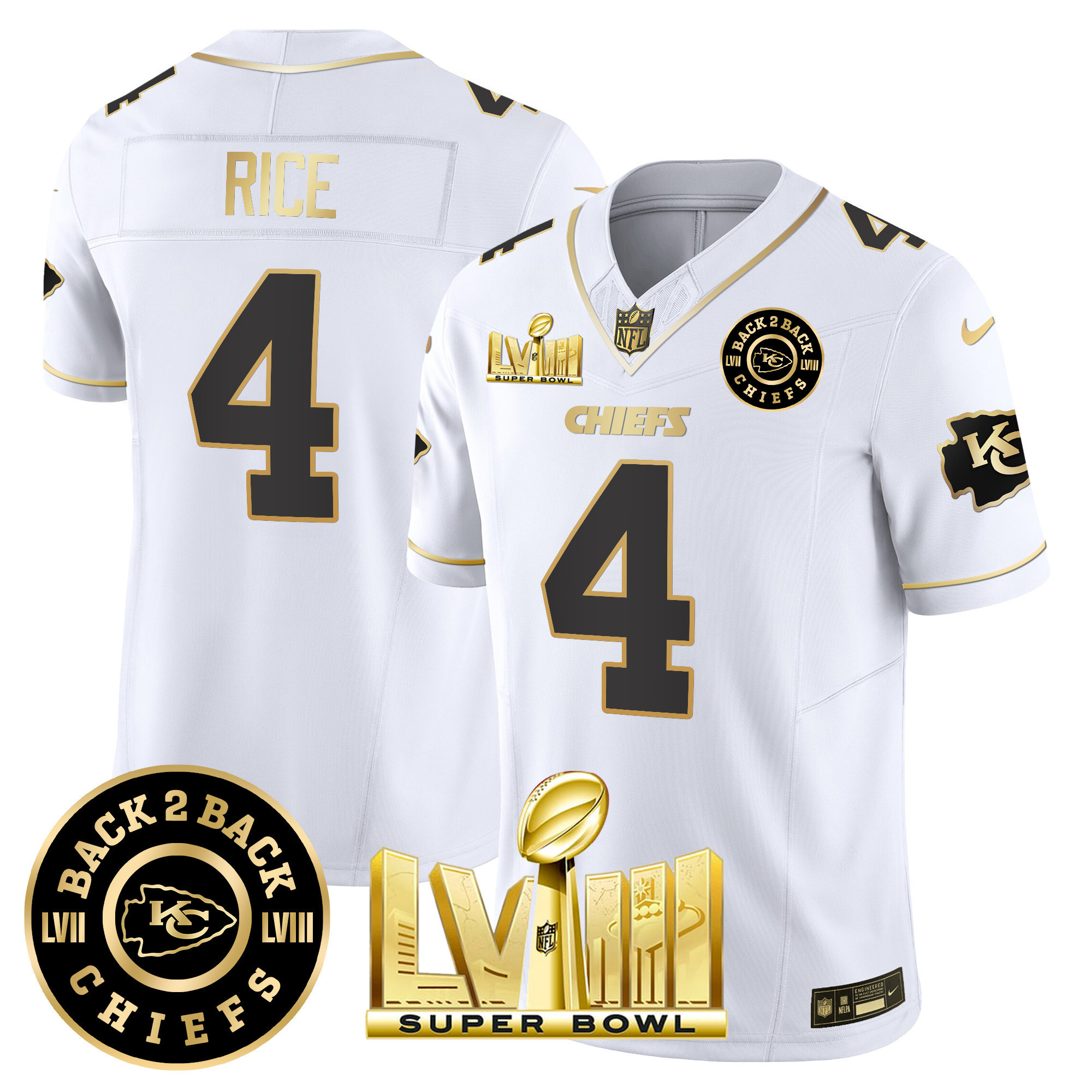 Men's Kansas City Chiefs Super Bowl LVIII & Back 2 Back Patch Vapor Jersey V4 - All Stitched - Image 21