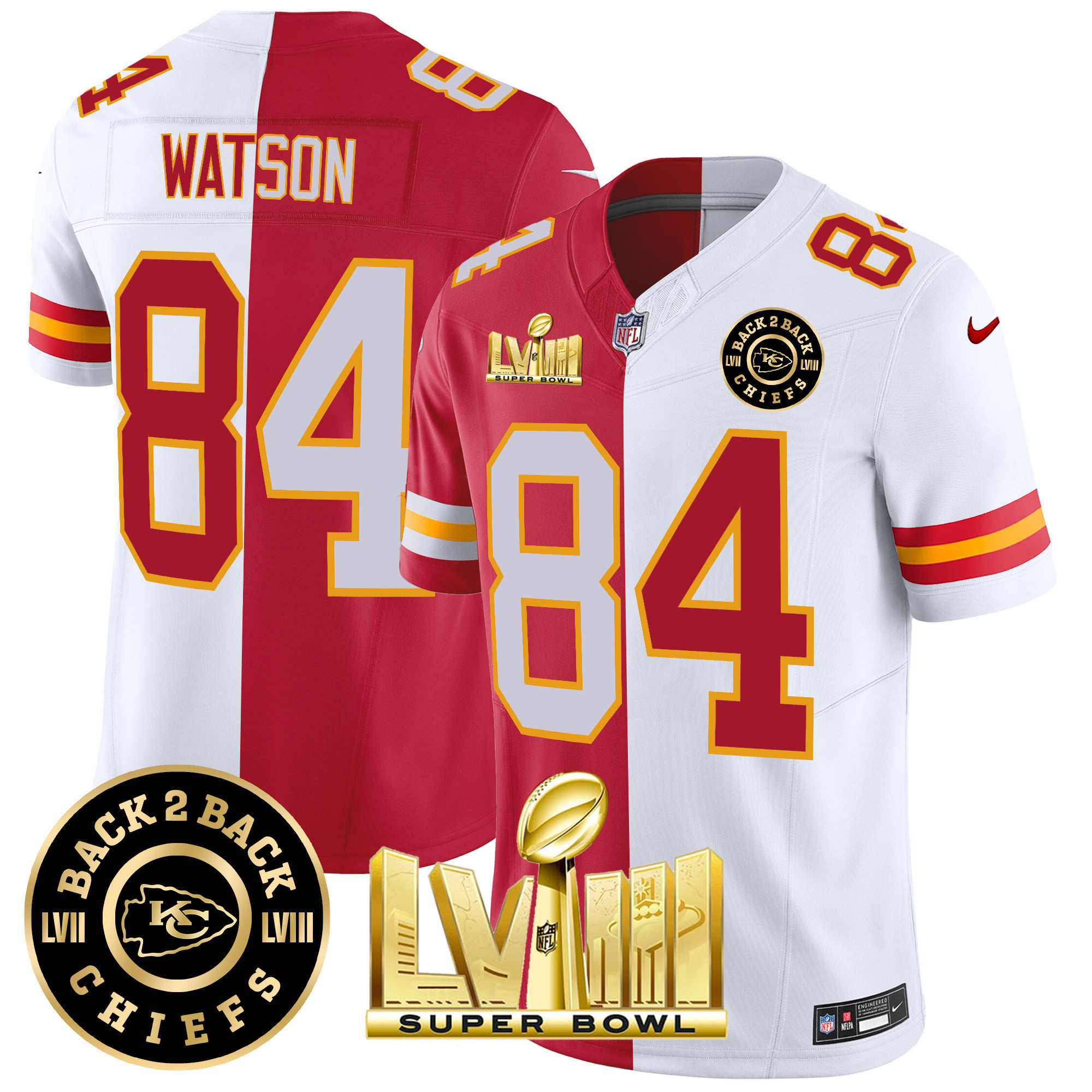 Men's Kansas City Chiefs Super Bowl LVIII & Back 2 Back Patch Vapor Jersey V4 - All Stitched - Image 33