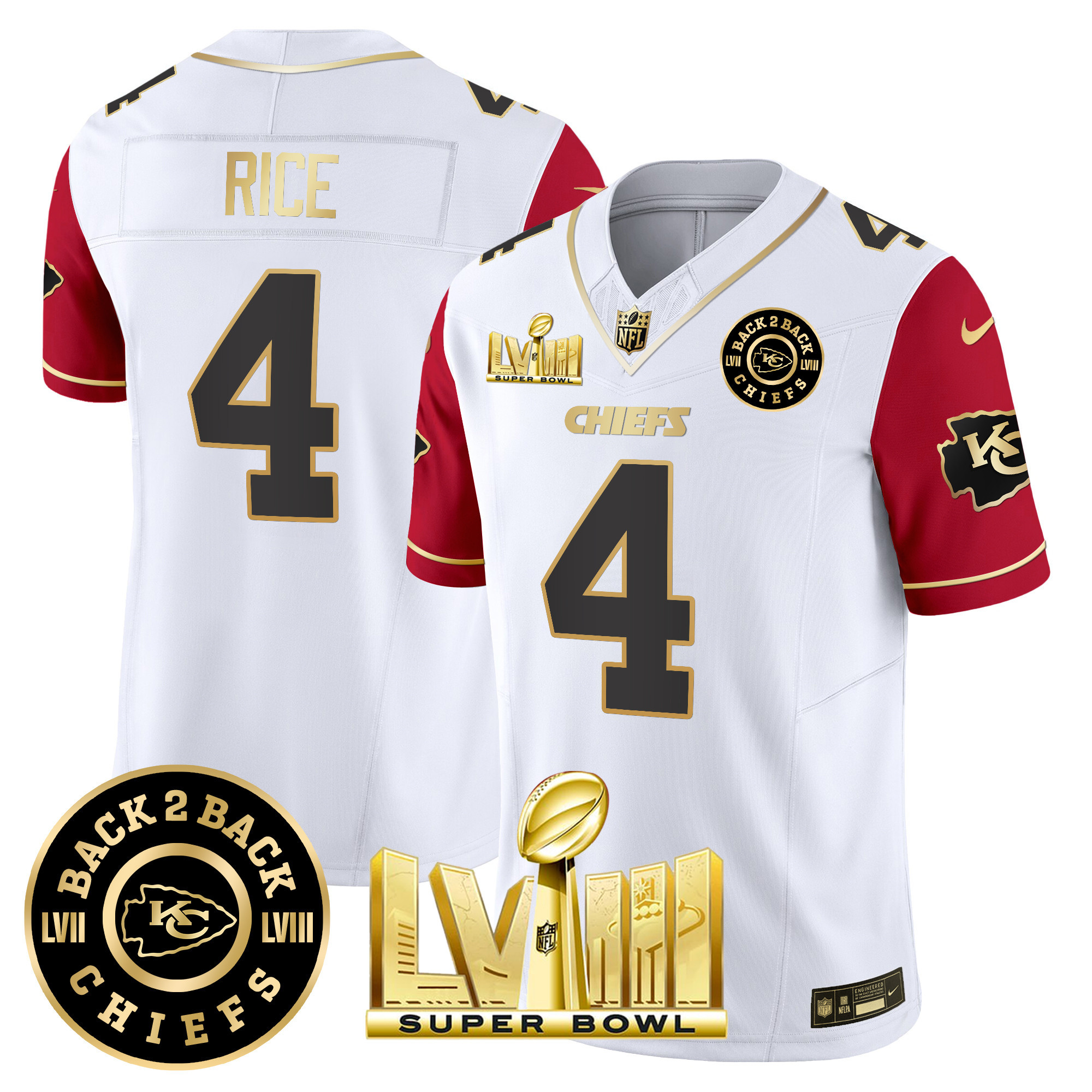 Men's Kansas City Chiefs Super Bowl LVIII & Back 2 Back Patch Vapor Jersey V4 - All Stitched - Image 42