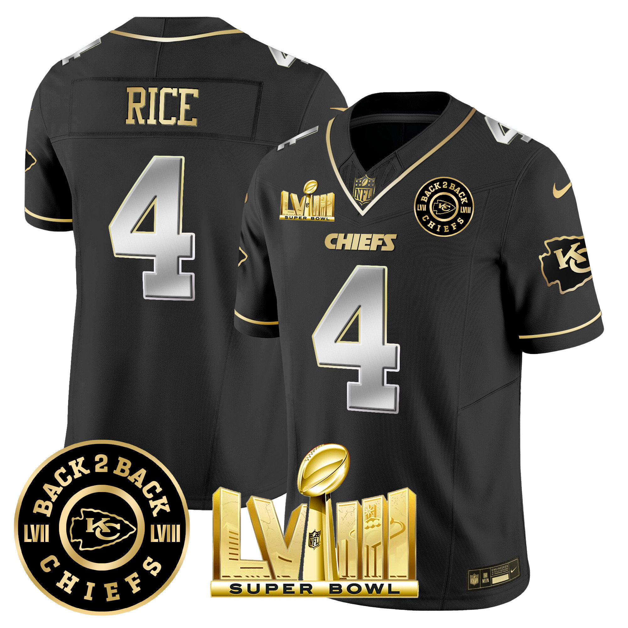 Men's Kansas City Chiefs Super Bowl LVIII & Back 2 Back Patch Vapor Jersey V4 - All Stitched - Image 7