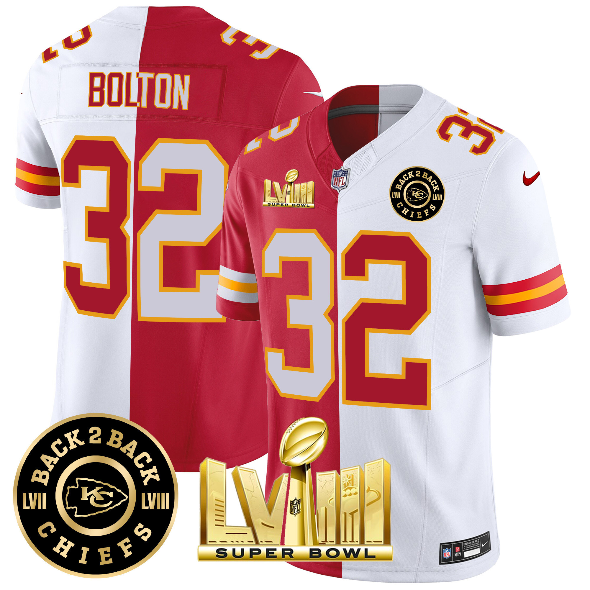 Men's Kansas City Chiefs Super Bowl LVIII & Back 2 Back Patch Vapor Jersey V4 - All Stitched - Image 34