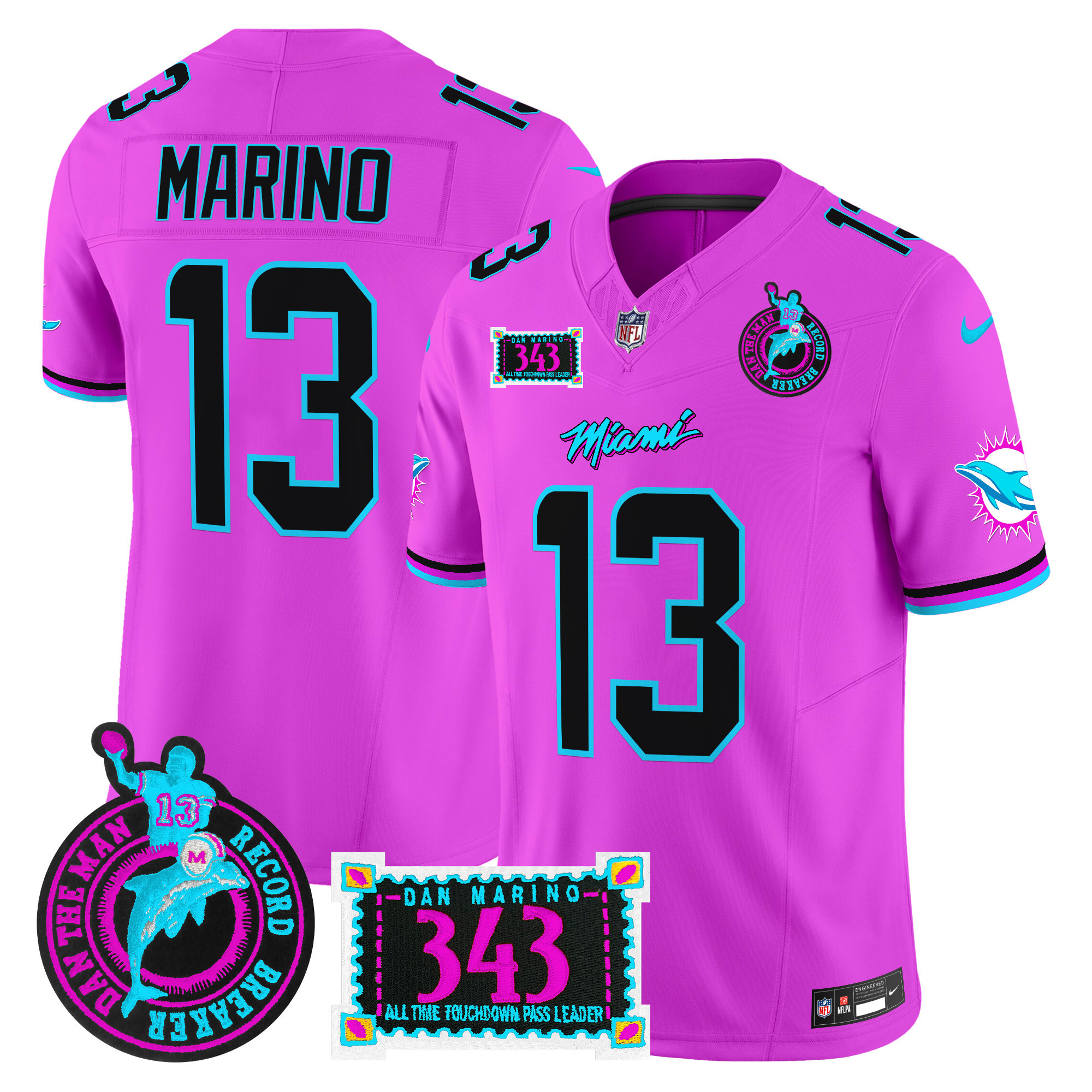 Men's Miami Dolphins "Dan the Man Record Breaker" Patch Vapor Limited Jersey - All Stitched - Image 45