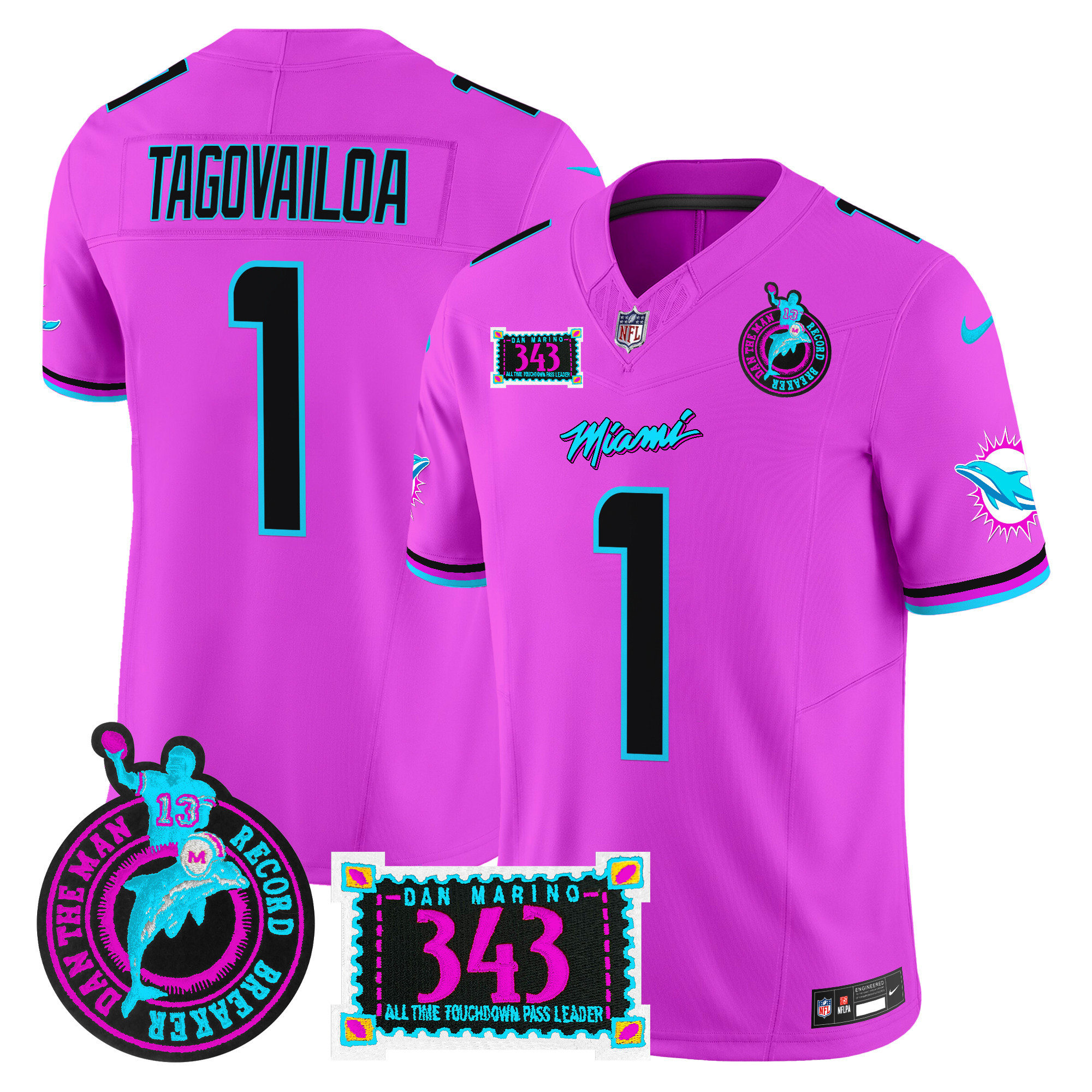 Men's Miami Dolphins "Dan the Man Record Breaker" Patch Vapor Limited Jersey - All Stitched - Image 41