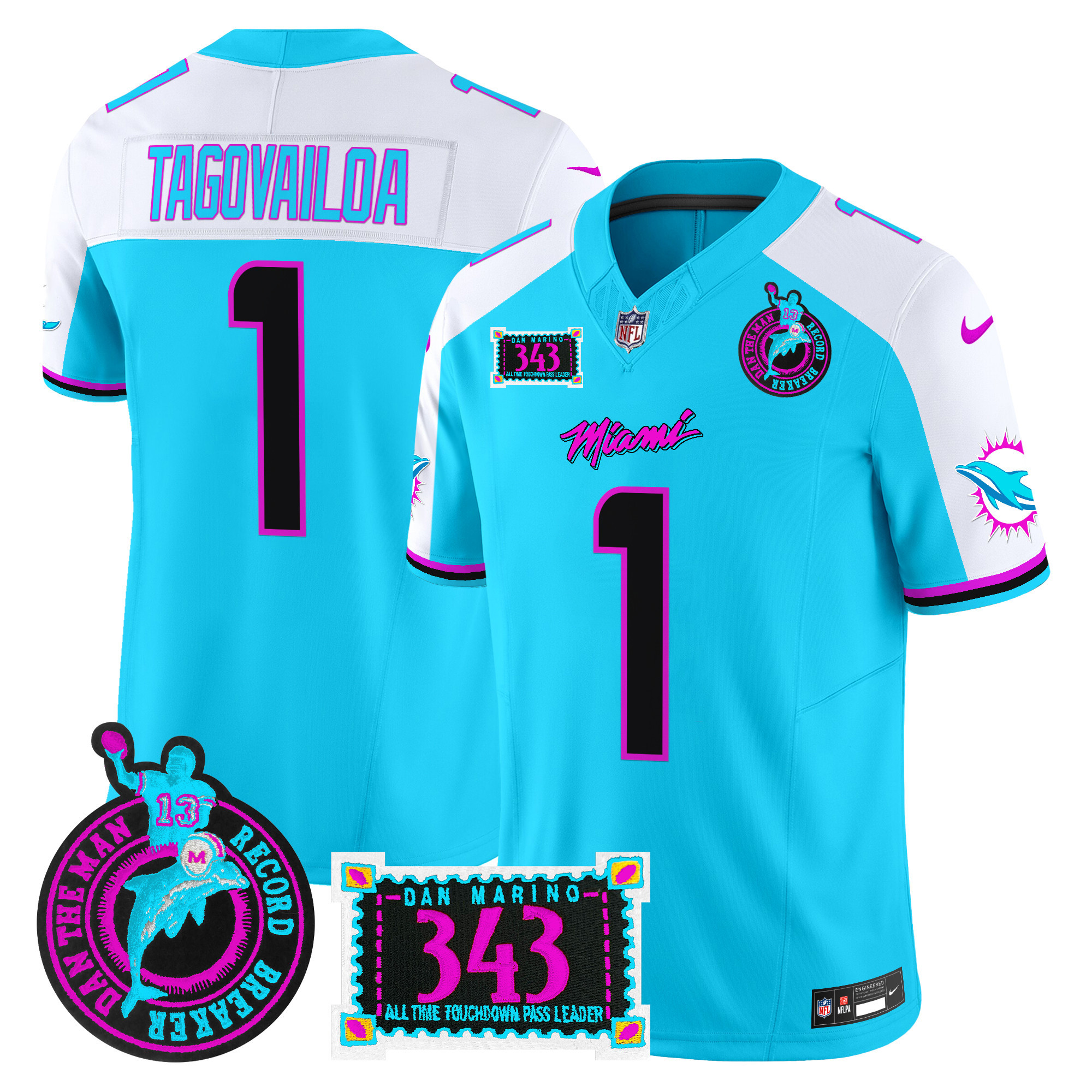 Men's Miami Dolphins "Dan the Man Record Breaker" Patch Vapor Limited Jersey - All Stitched - Image 9