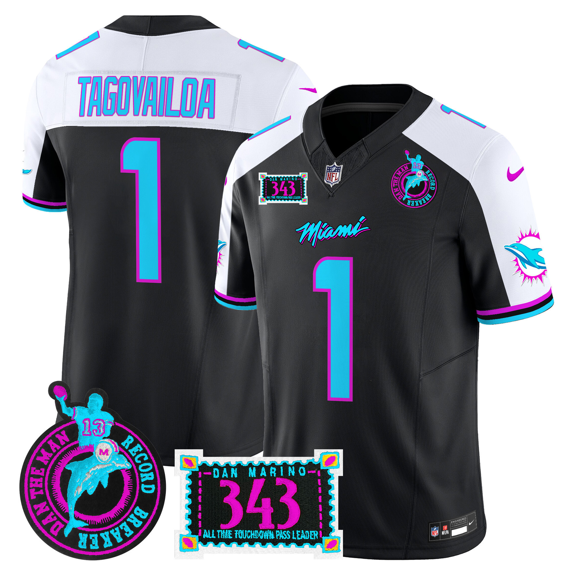 Men's Miami Dolphins "Dan the Man Record Breaker" Patch Vapor Limited Jersey - All Stitched