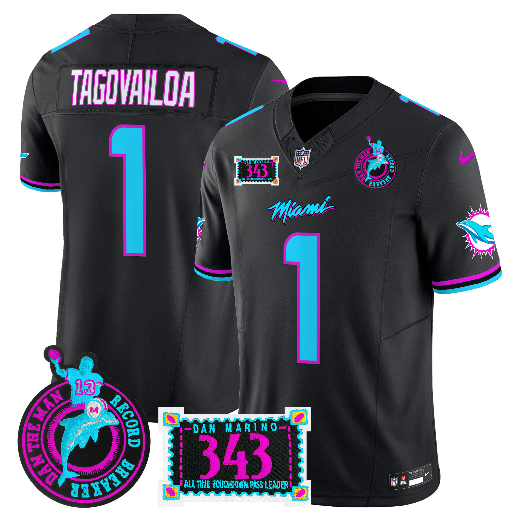 Men's Miami Dolphins "Dan the Man Record Breaker" Patch Vapor Limited Jersey - All Stitched - Image 33