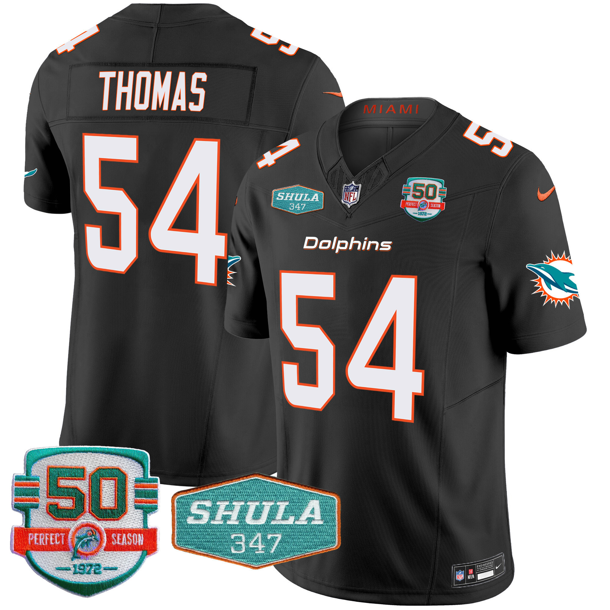 Men's Miami Dolphins Shula 347 Patch Vapor Limited Jersey V2 - All Stitched - Image 38
