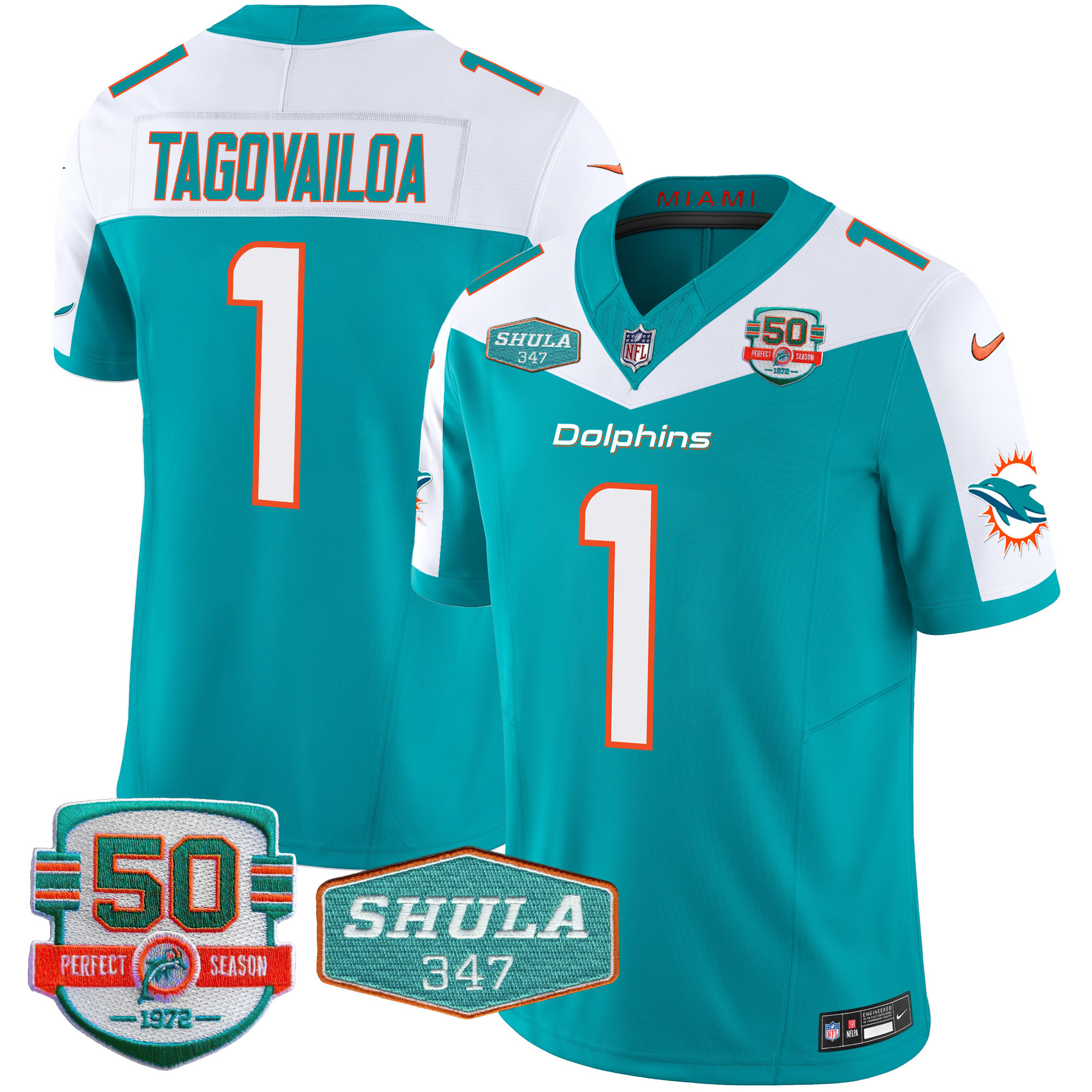 Men's Miami Dolphins Shula 347 Patch Vapor Limited Jersey V2 - All Stitched - Image 9