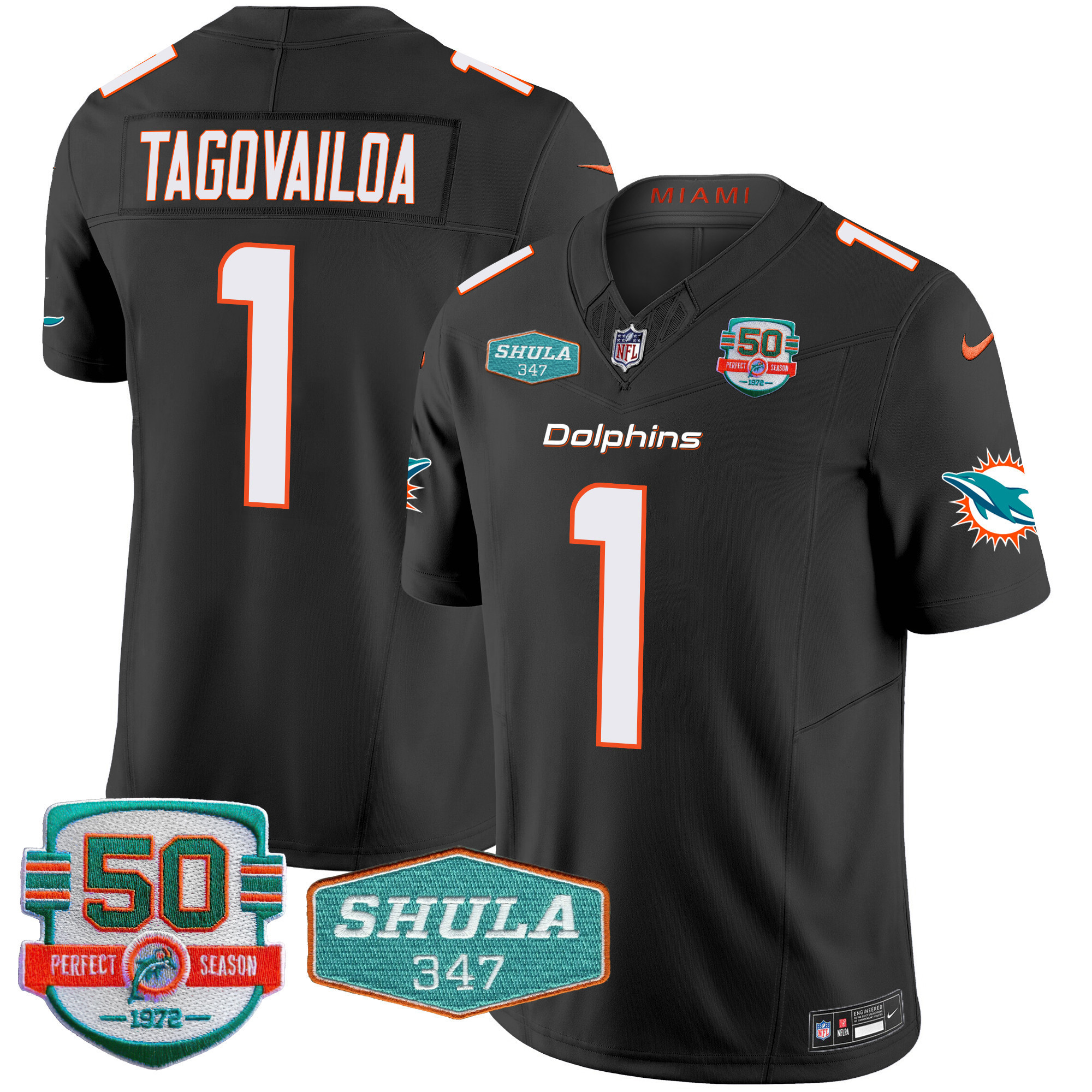 Men's Miami Dolphins Shula 347 Patch Vapor Limited Jersey V2 - All Stitched - Image 33