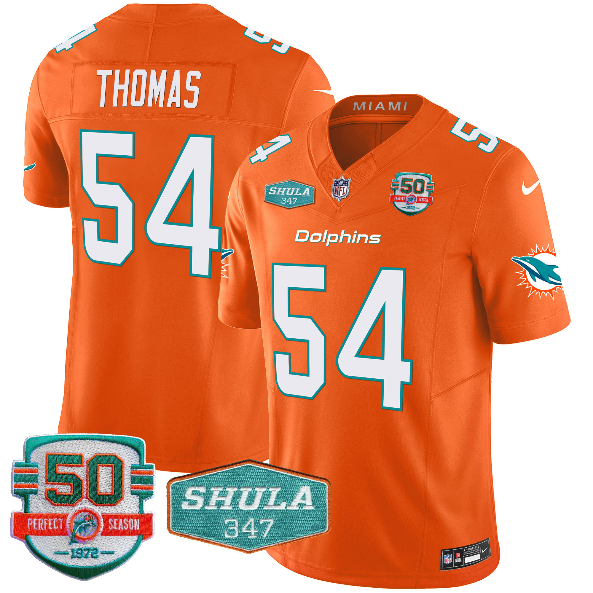 Men's Miami Dolphins Shula 347 Patch Vapor Limited Jersey V2 - All Stitched - Image 46