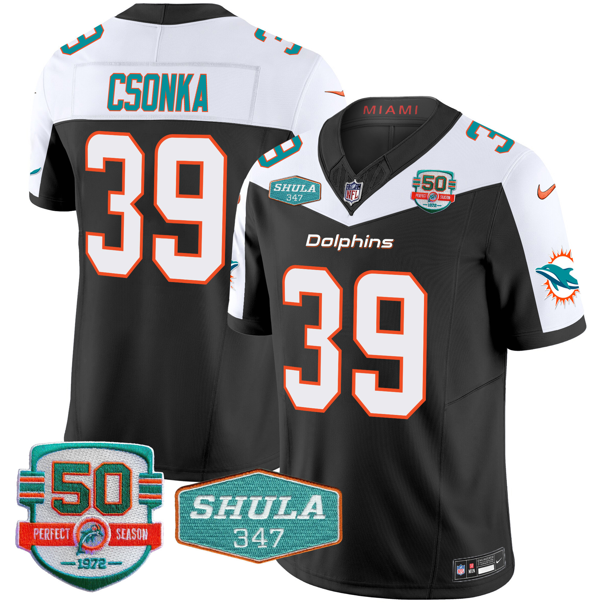 Men's Miami Dolphins Shula 347 Patch Vapor Limited Jersey V2 - All Stitched - Image 7