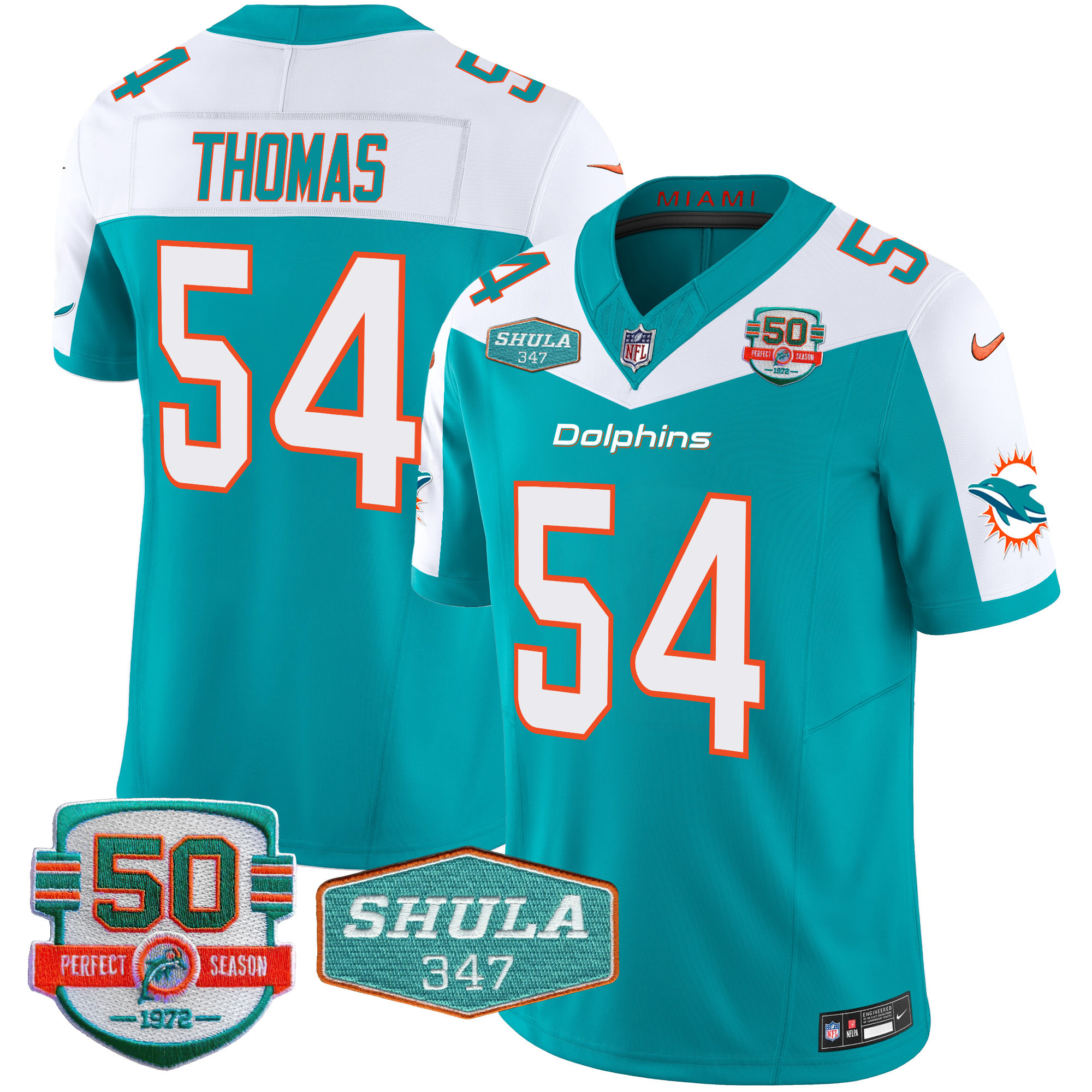 Men's Miami Dolphins Shula 347 Patch Vapor Limited Jersey V2 - All Stitched - Image 14