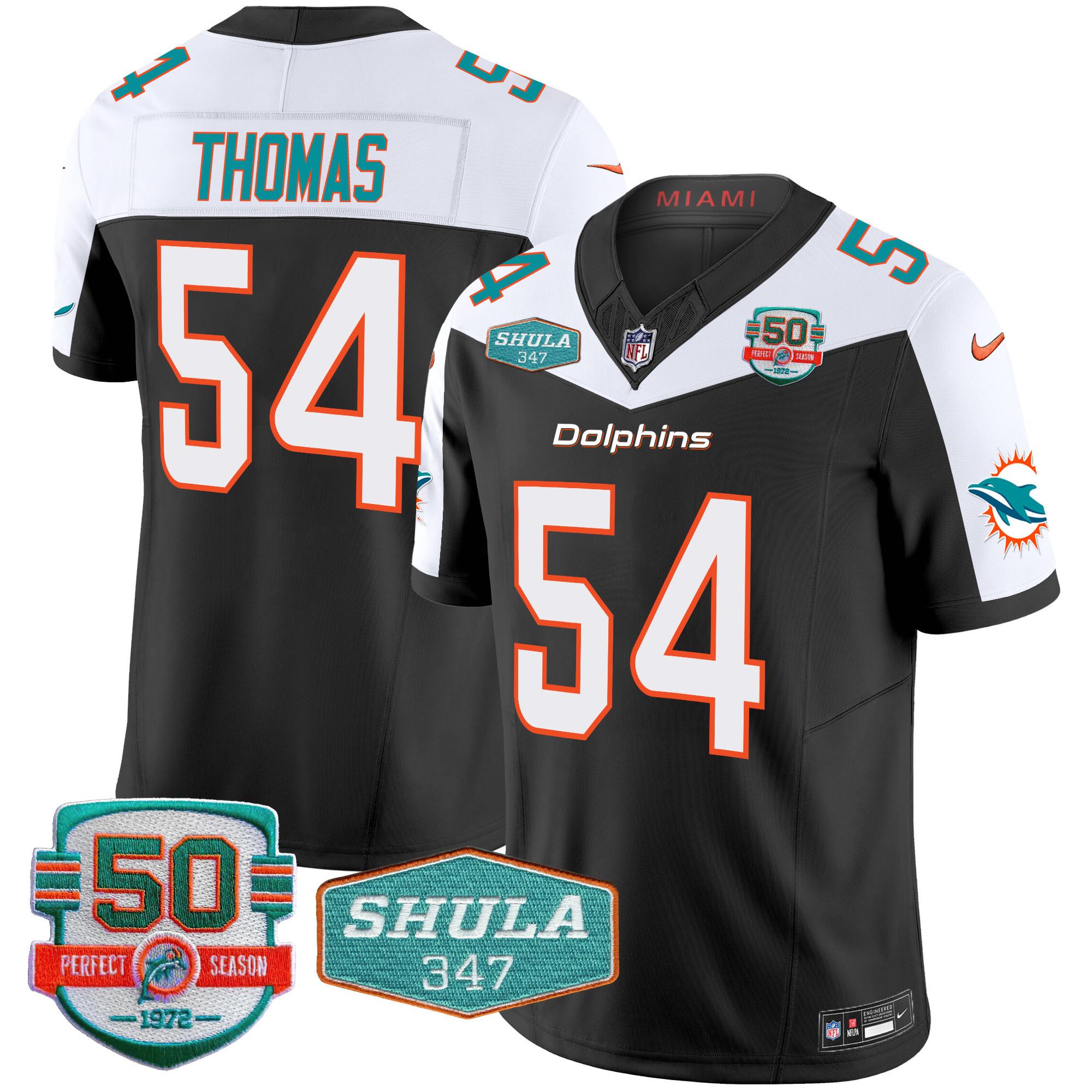 Men's Miami Dolphins Shula 347 Patch Vapor Limited Jersey V2 - All Stitched - Image 6