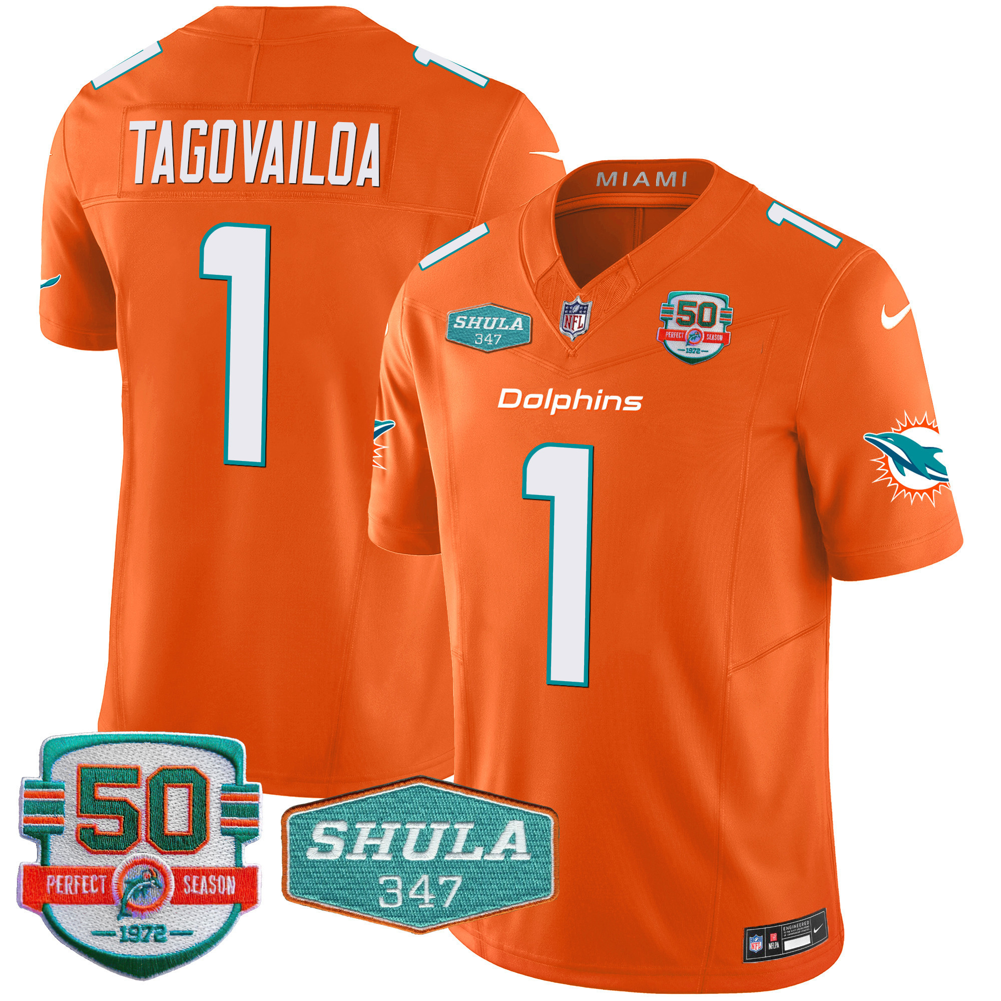 Men's Miami Dolphins Shula 347 Patch Vapor Limited Jersey V2 - All Stitched - Image 41