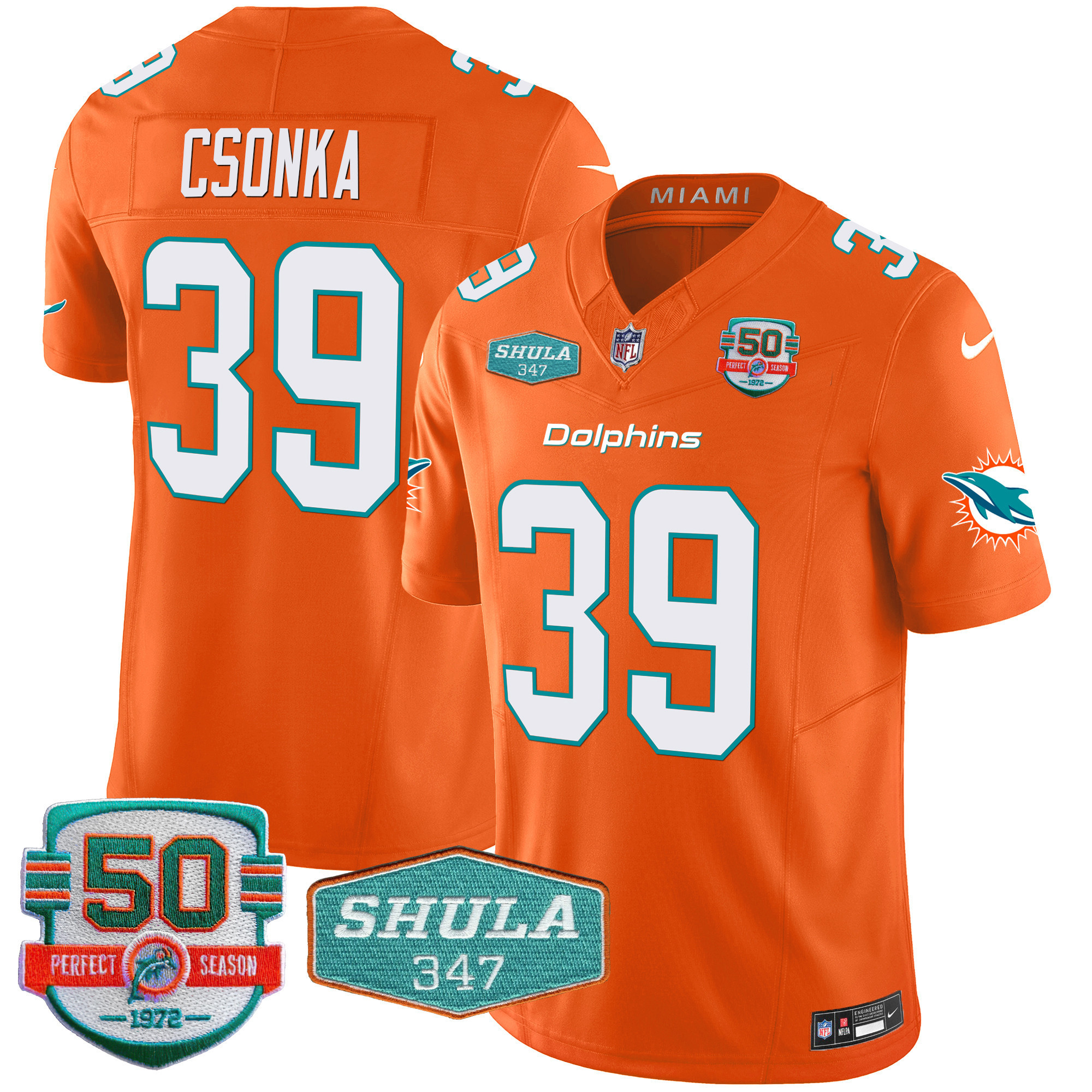 Men's Miami Dolphins Shula 347 Patch Vapor Limited Jersey V2 - All Stitched - Image 47