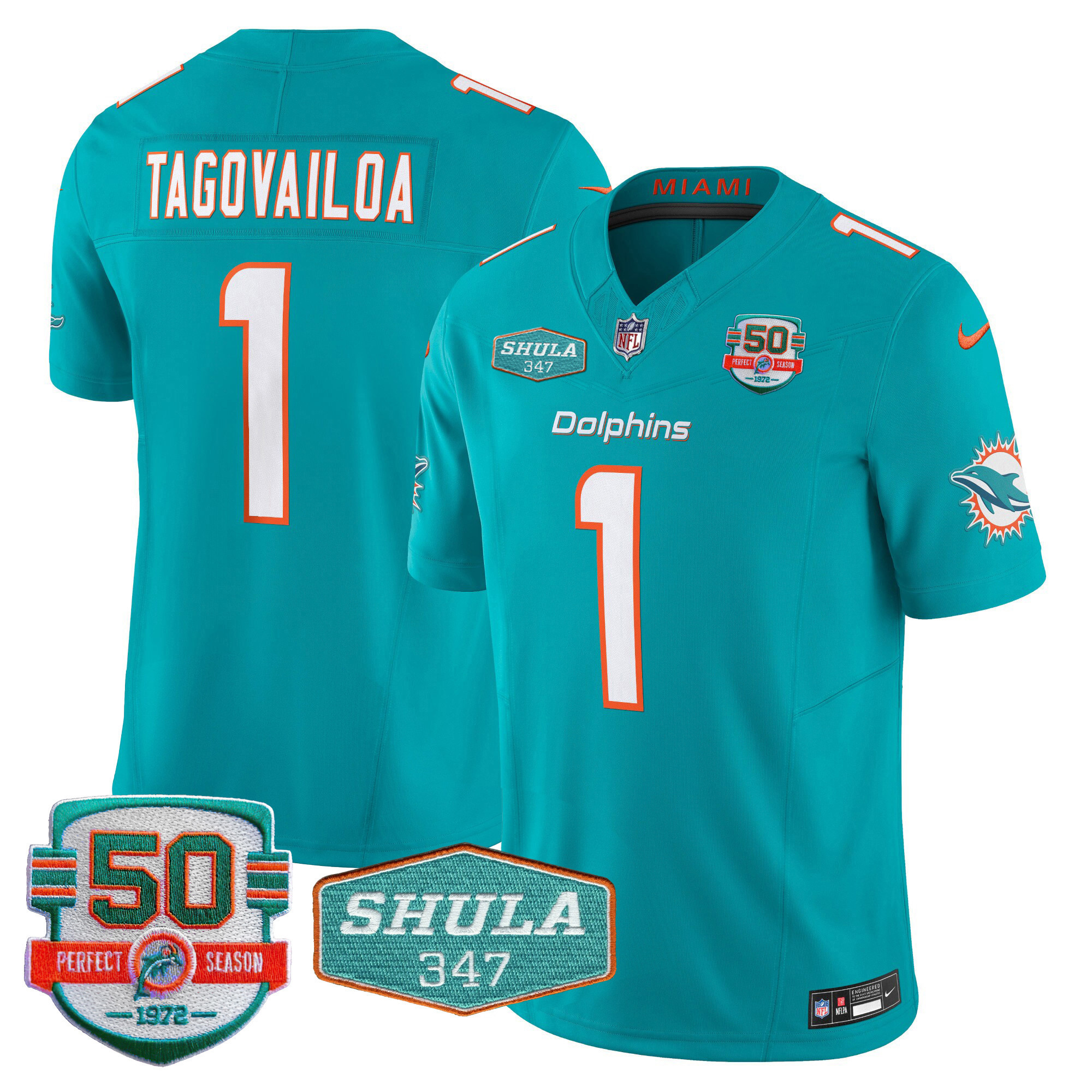 Men's Miami Dolphins Shula 347 Patch Vapor Limited Jersey V2 - All Stitched - Image 17