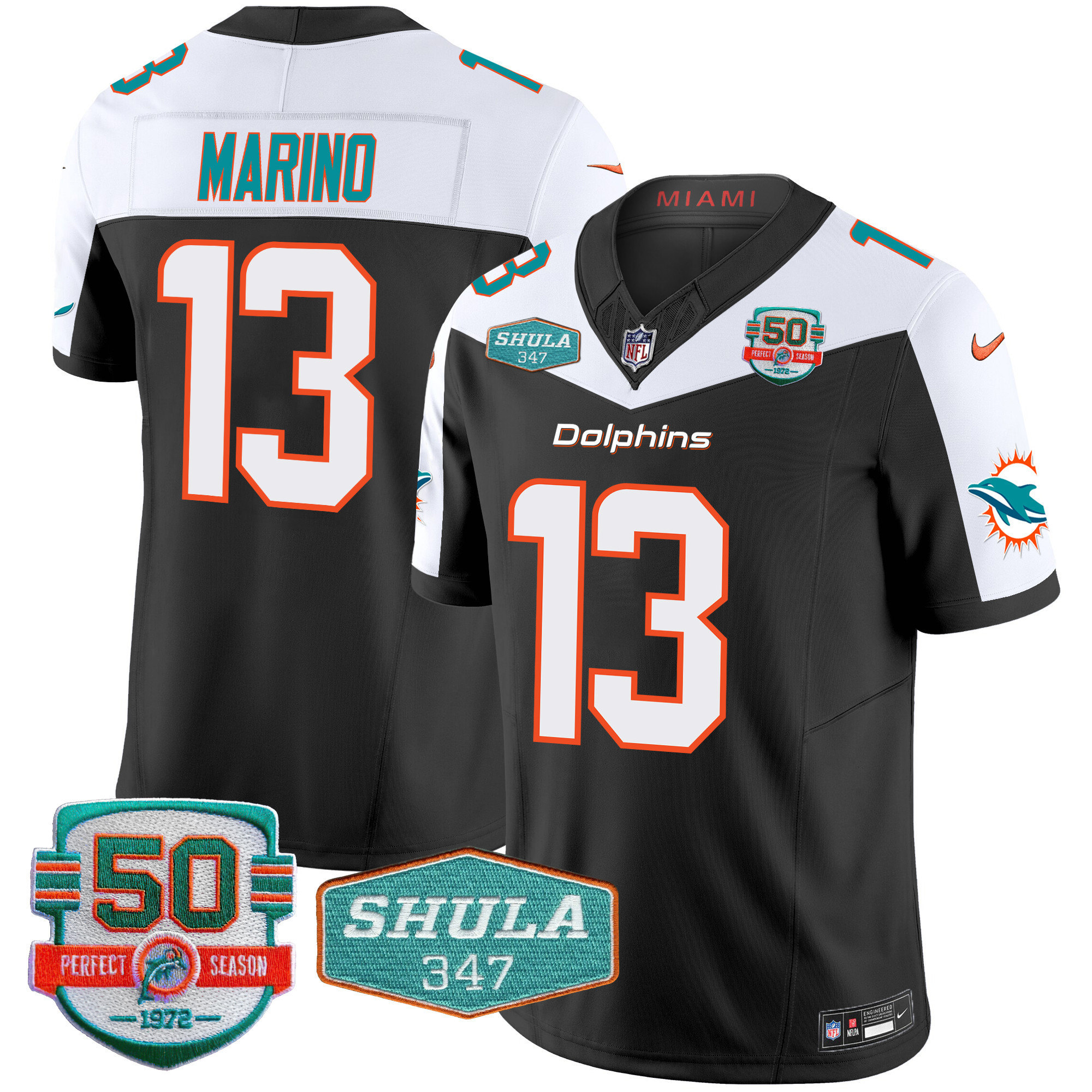 Men's Miami Dolphins Shula 347 Patch Vapor Limited Jersey V2 - All Stitched - Image 5