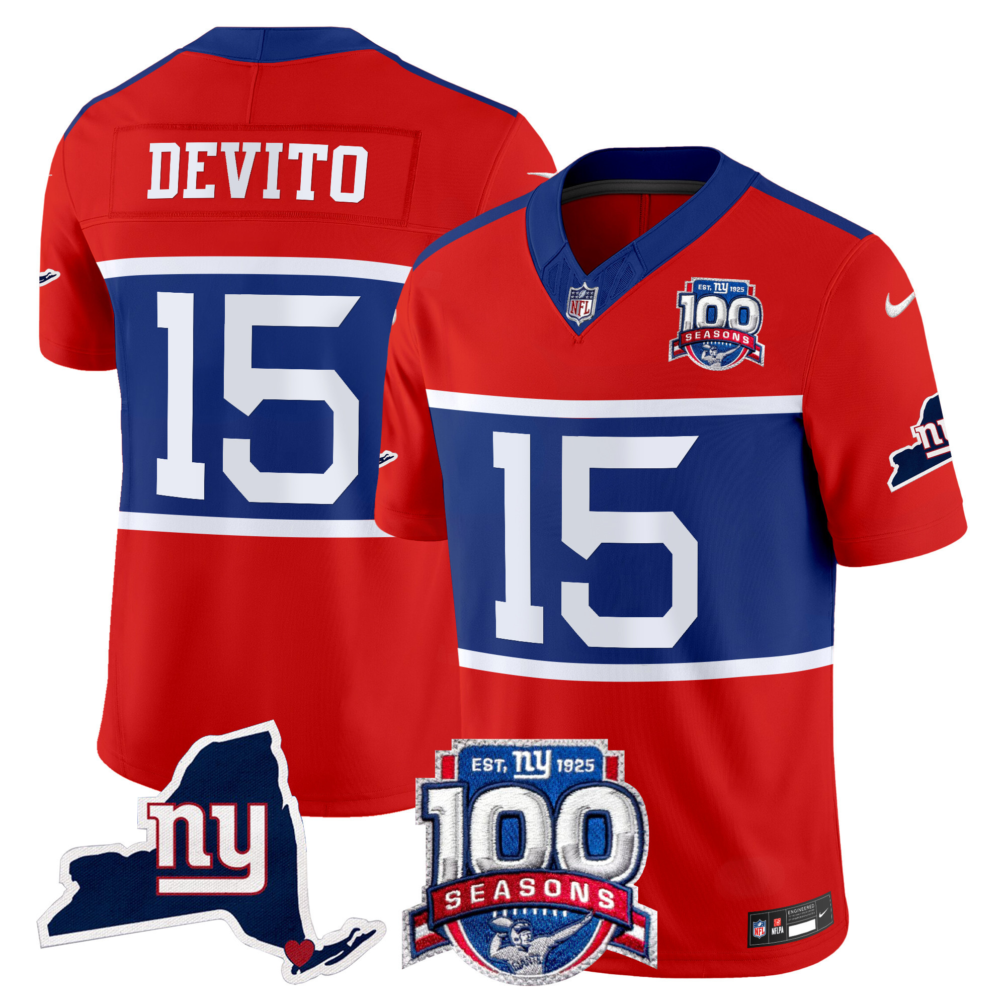 Men's New York Giants 'Century Red' 100th Commemorative Vapor Jersey V2 - All Stitched - Image 15