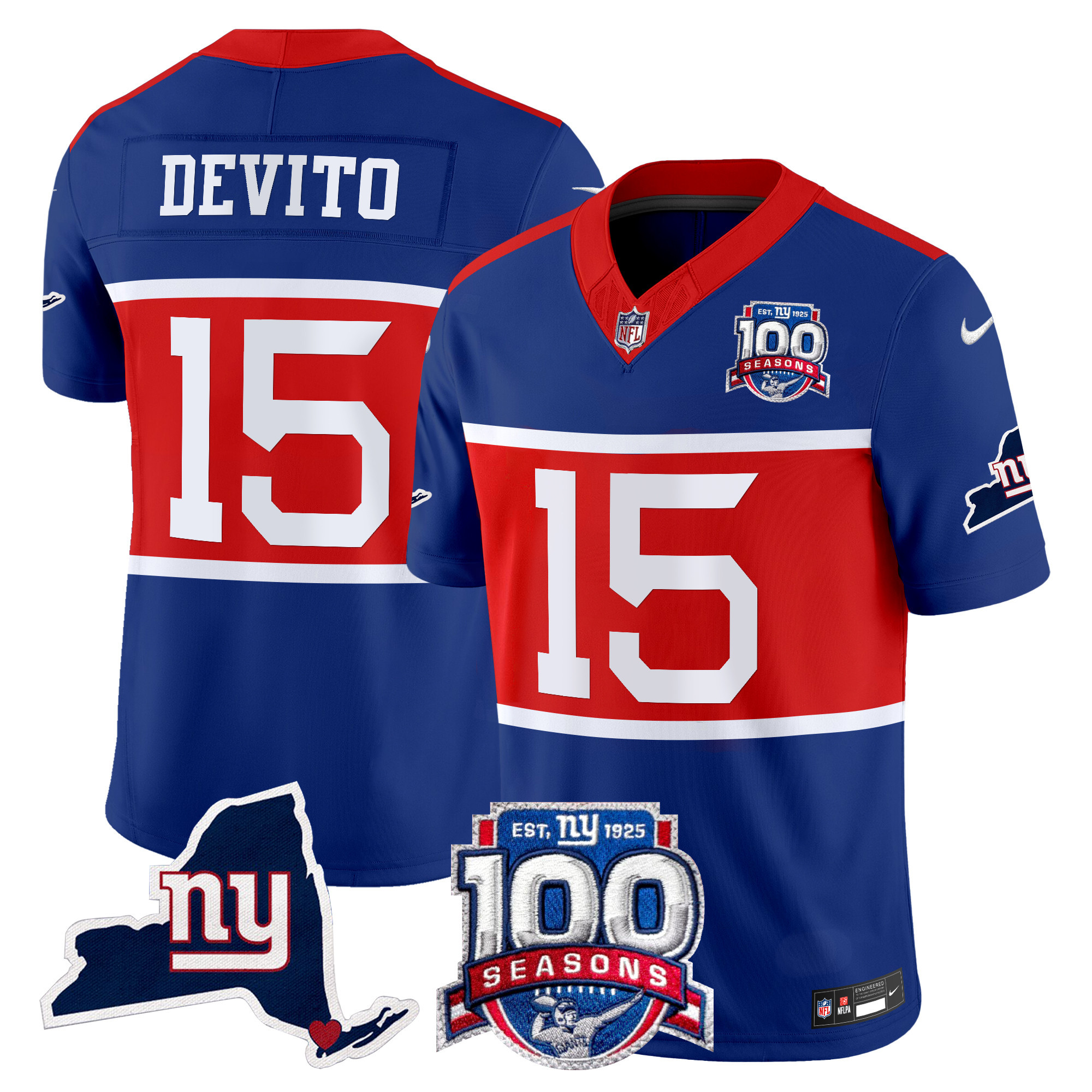 Men's New York Giants 'Century Red' 100th Commemorative Vapor Jersey V2 - All Stitched - Image 22