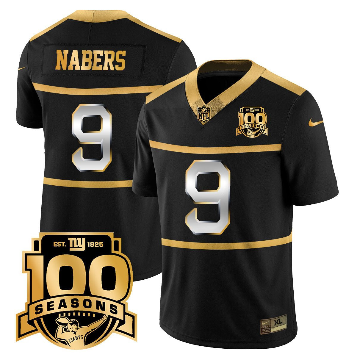 Men's New York Giants 'Century Red' 100th Season Commemorative Gold Vapor Jersey - All Stitched - Image 3