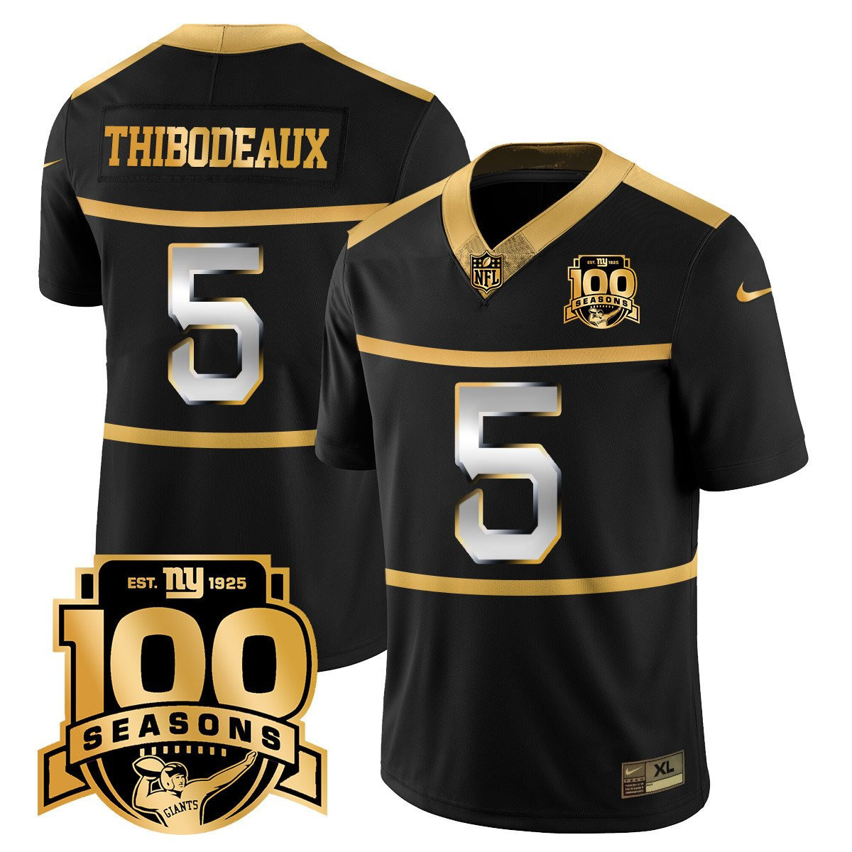 Men's New York Giants 'Century Red' 100th Season Commemorative Gold Vapor Jersey - All Stitched - Image 6