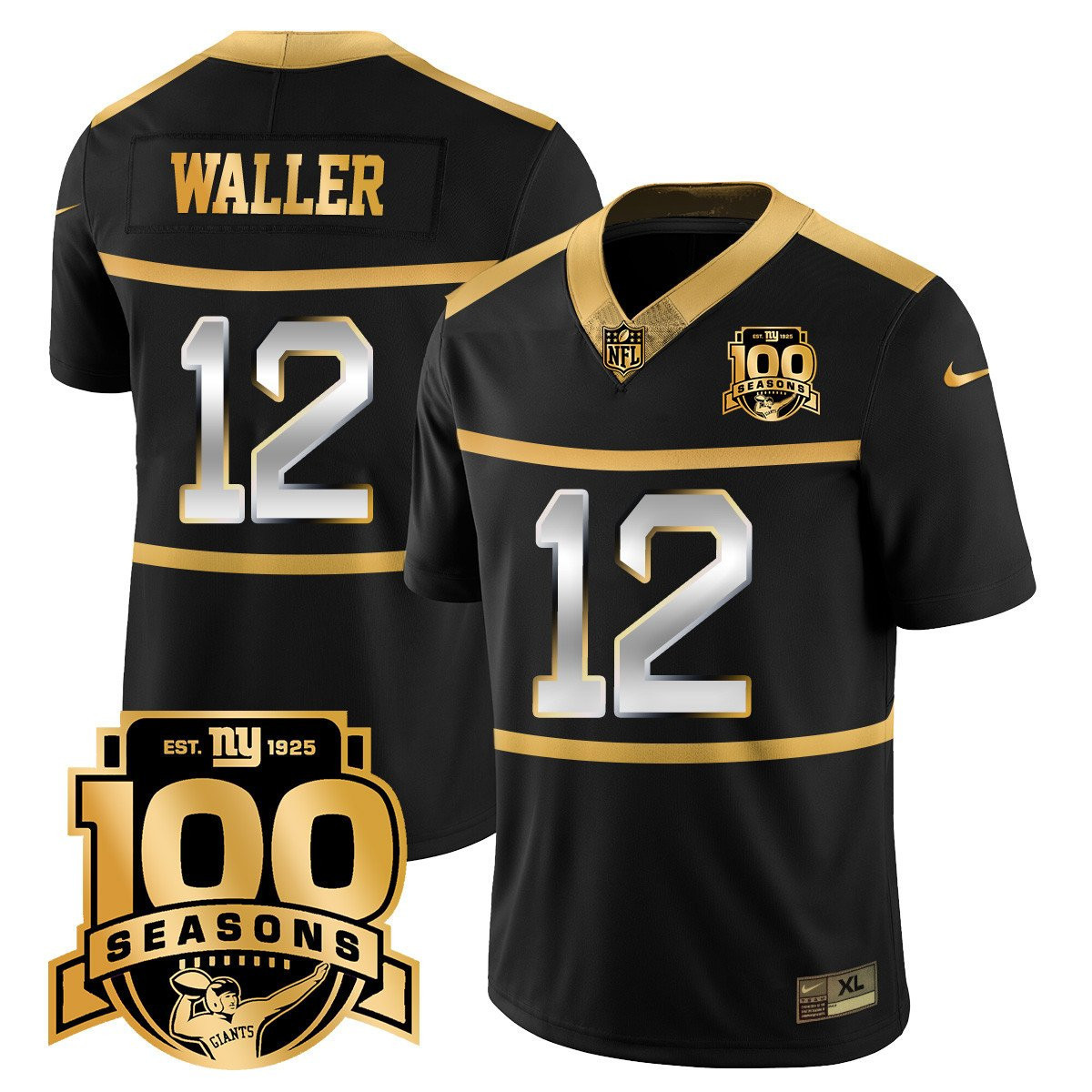 Men's New York Giants 'Century Red' 100th Season Commemorative Gold Vapor Jersey - All Stitched - Image 5