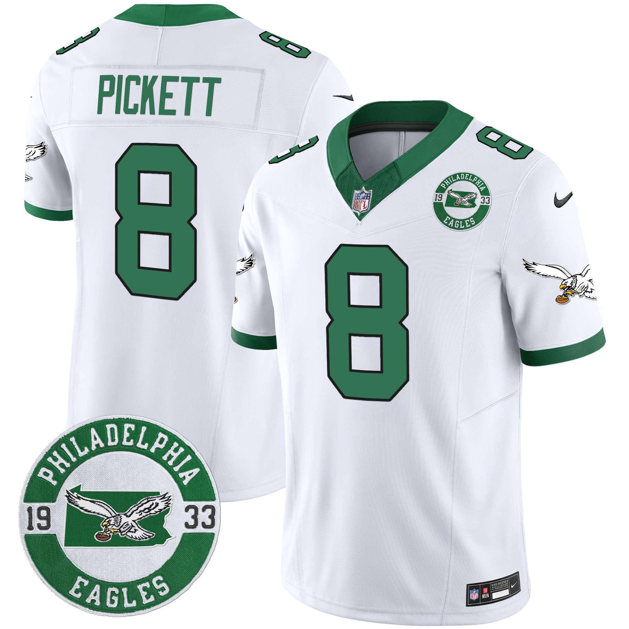 Men's Philadelphia Eagles 2024 Throwback Vapor Limited Jersey - Est. 1933 Patch - All Stitched - Image 2