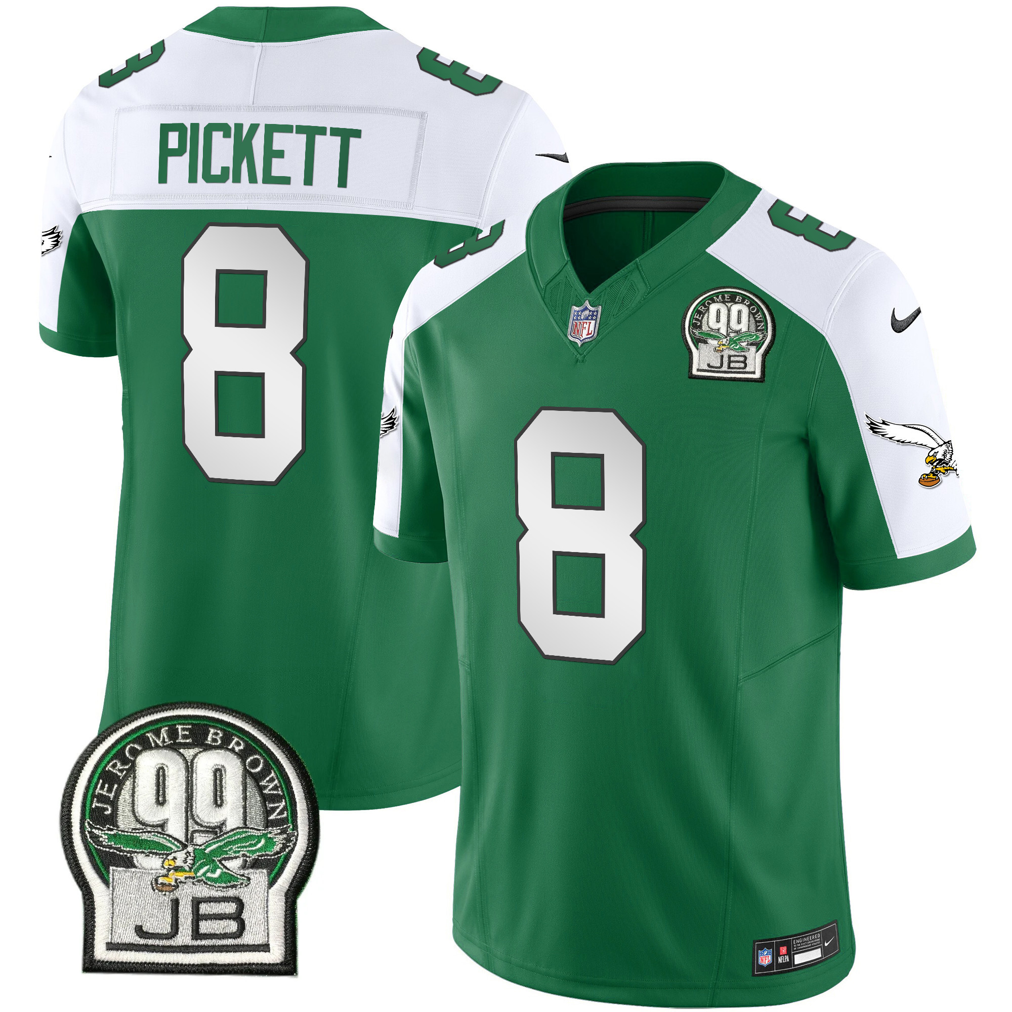 Men's Philadelphia Eagles Jerome Brown Patch Kelly Green Alternate Jersey V2 - All Stitched - Image 7