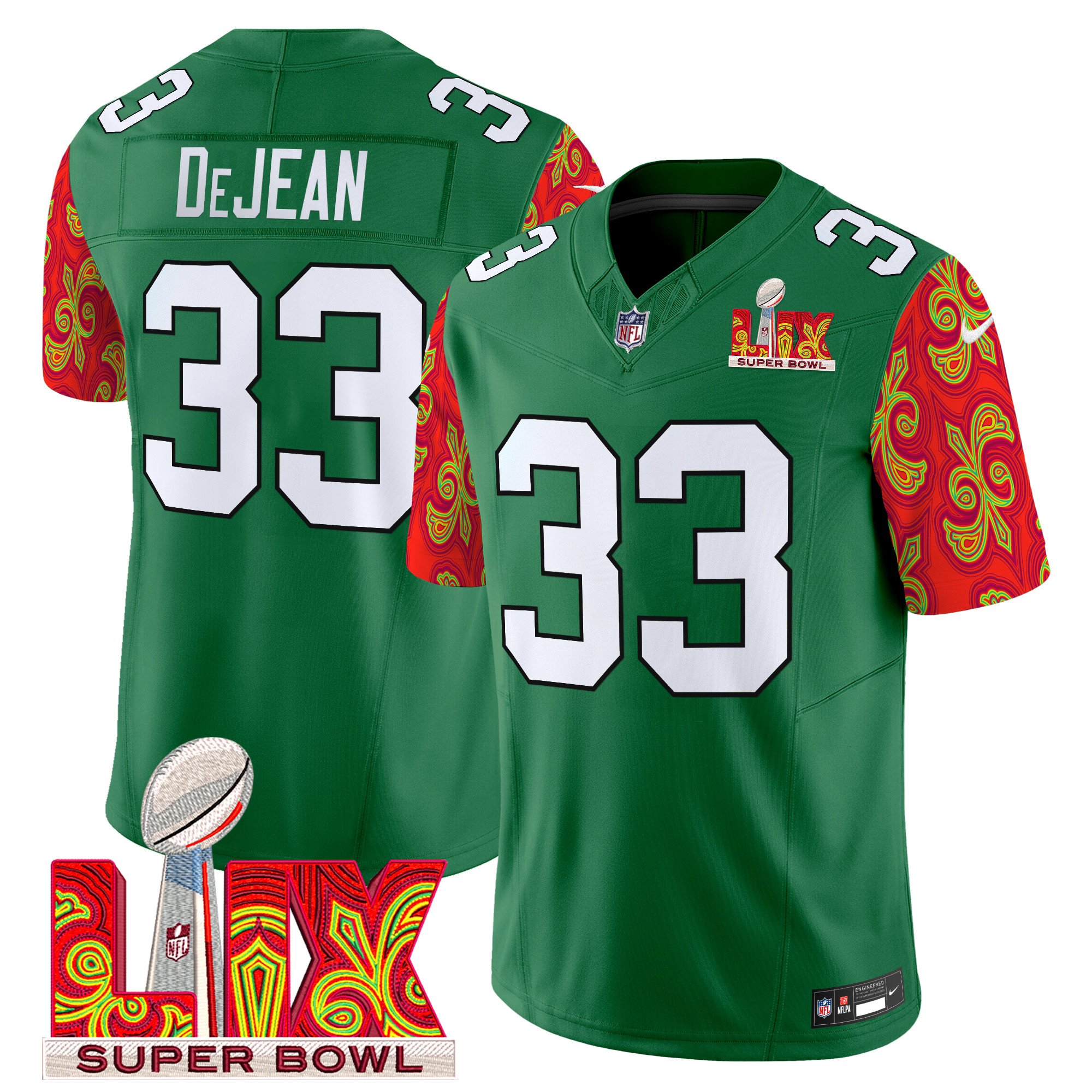 Men's Philadelphia Eagles Kelly Green Super Bowl LIX Style Vapor Limited Jersey - All Stitched - Image 18